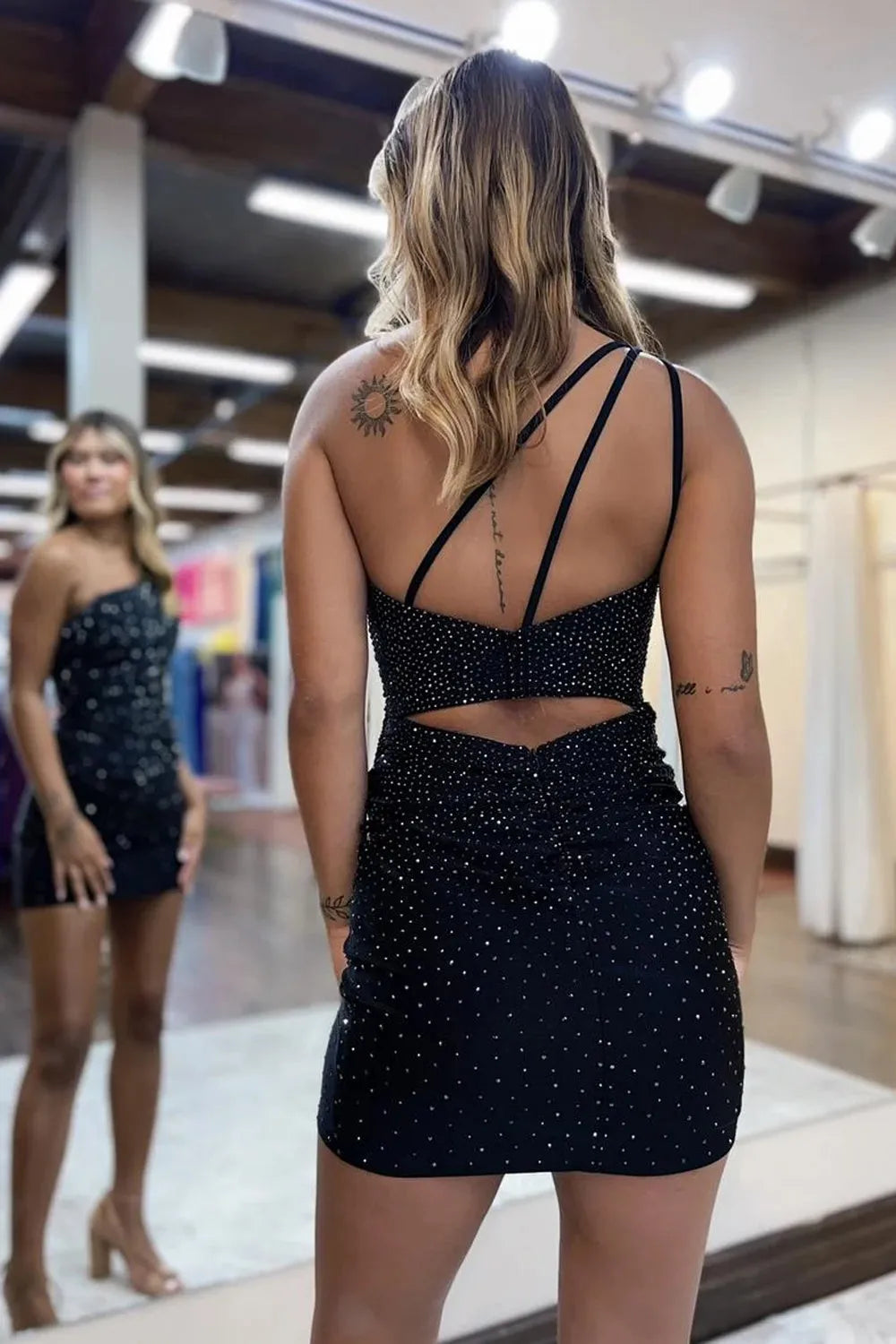 Sheath One Shoulder Short Homecoming Dress with Beading