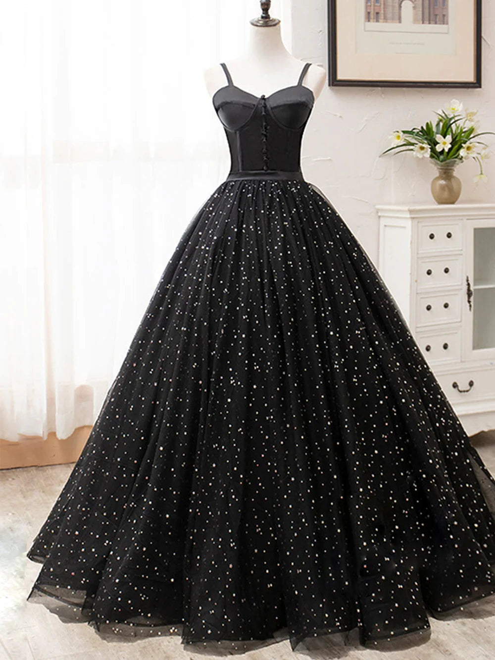 A-line V Neck Glitter Long Prom Dress