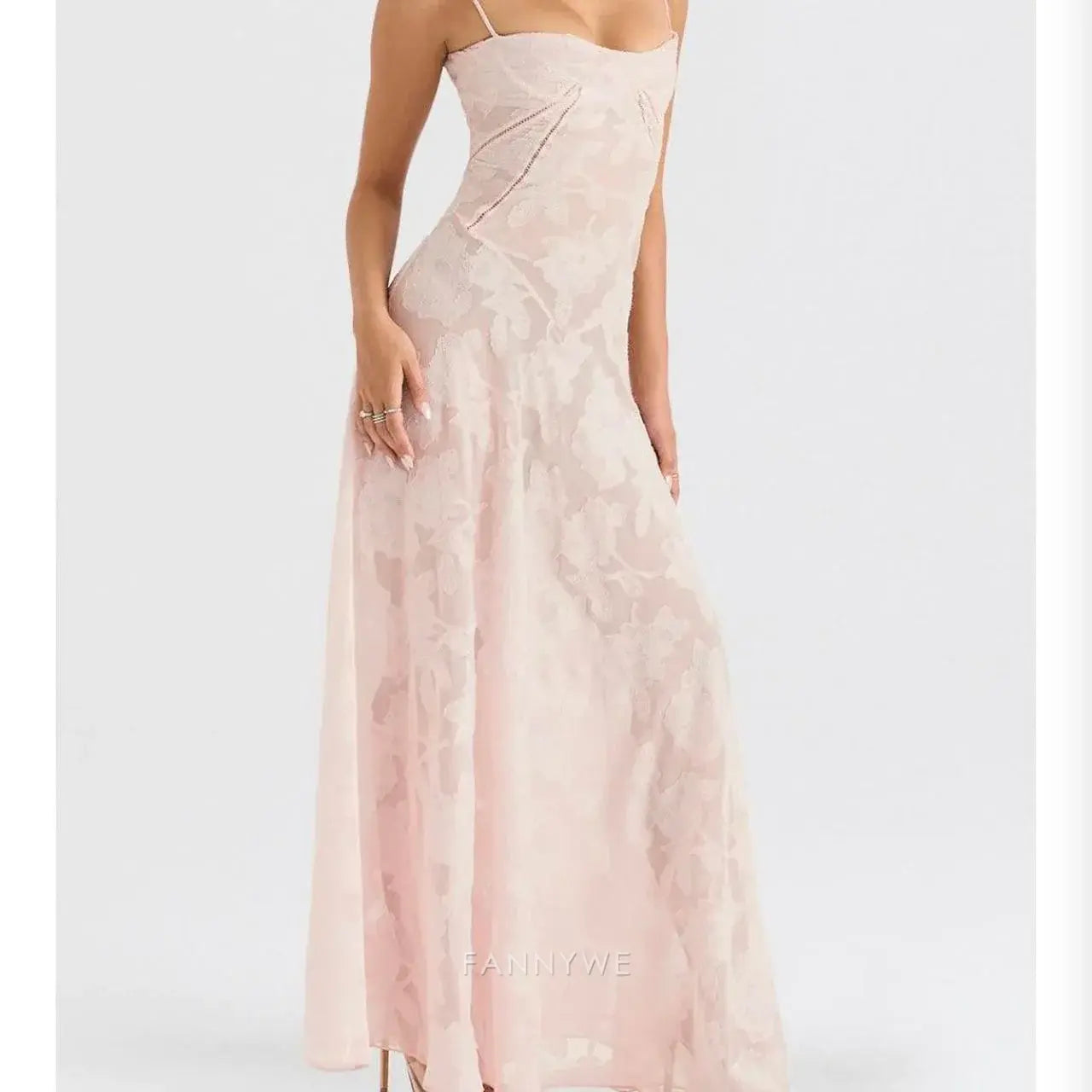 A-line elegant spaghetti strap bodycon Pink lace long formal dresses Bridesmaid Dresses evening gown Prom Dress