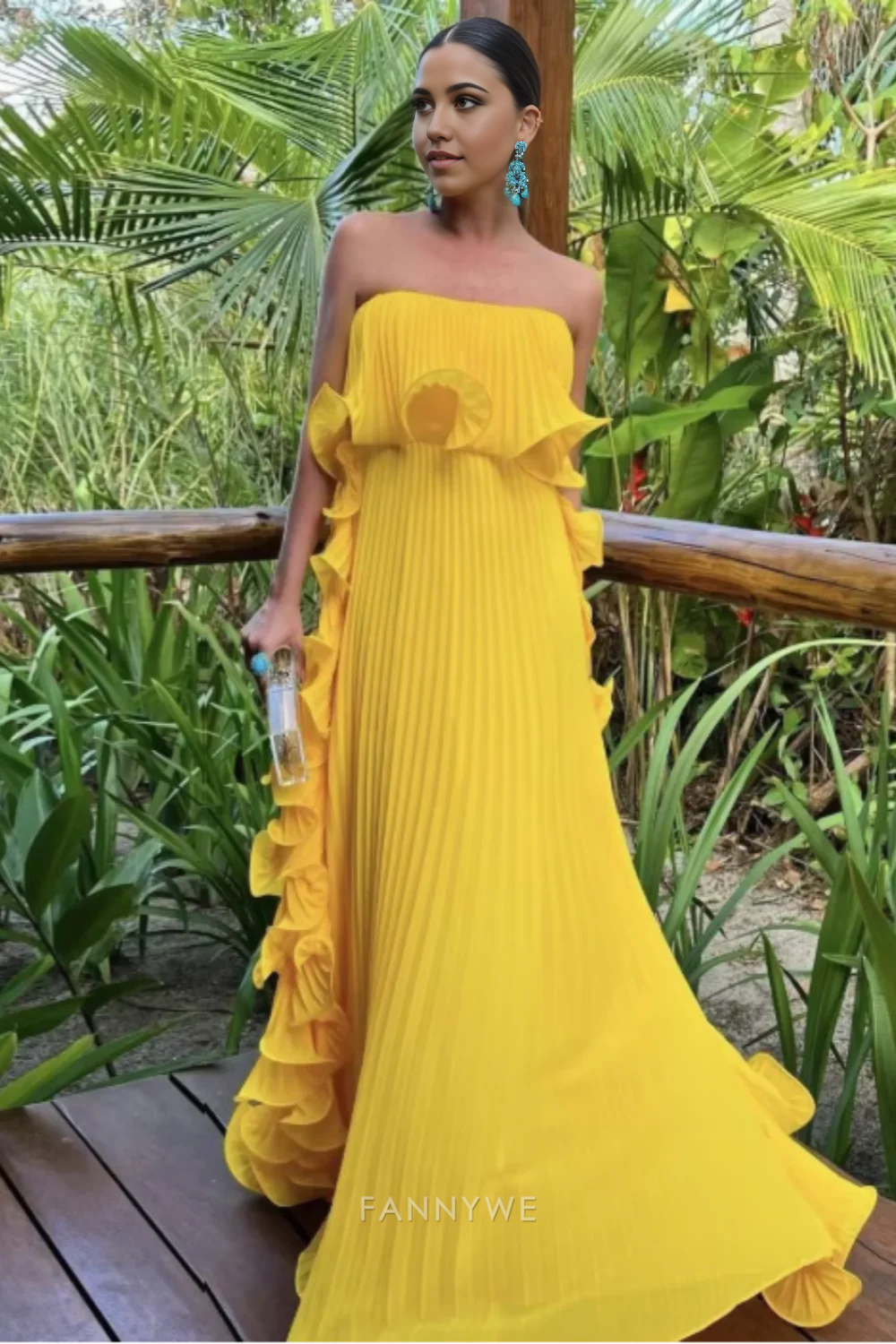 A-line ruffled long Chiffon formal dresses Bridesmaid Dresses evening gown Prom Dress