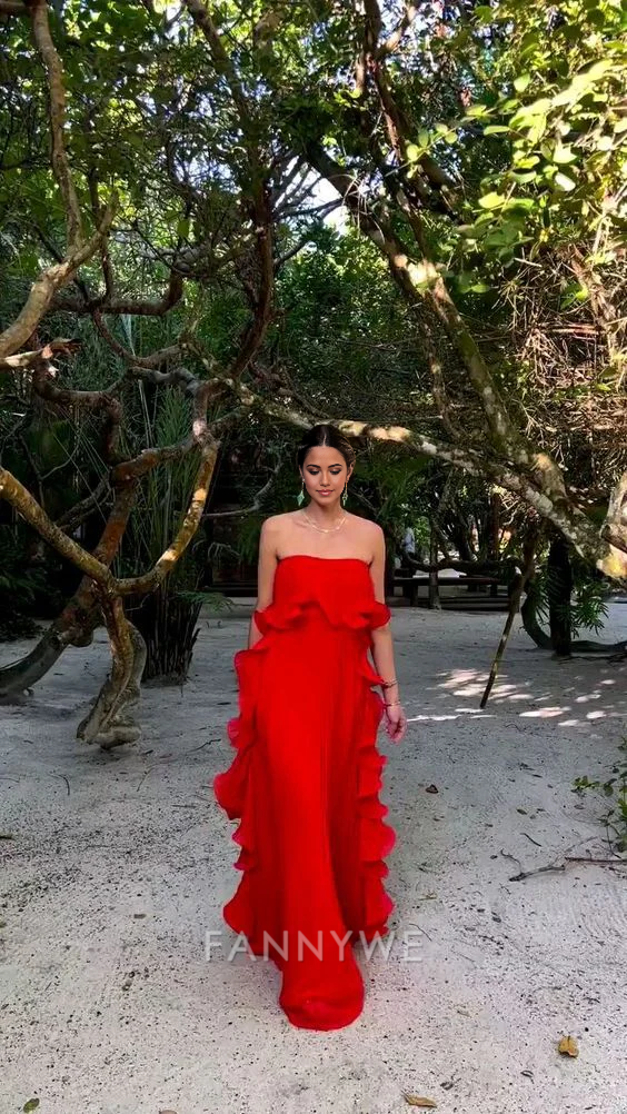 A-line ruffled long Chiffon formal dresses Bridesmaid Dresses evening gown Prom Dress