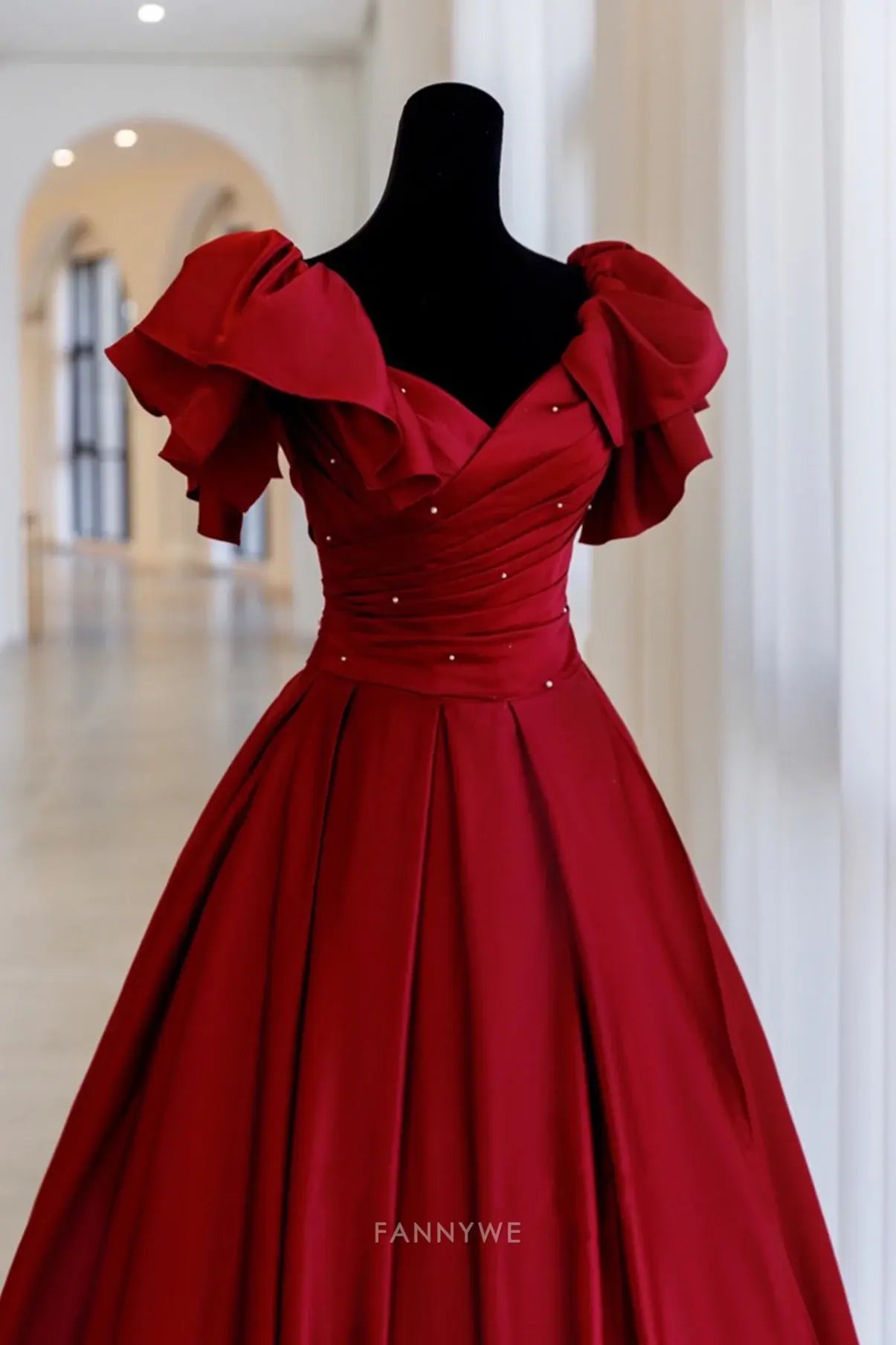 A-Line Vintage Beading Long Satin Burgundy formal dresses Bridesmaid Dresses evening gown Prom Dress
