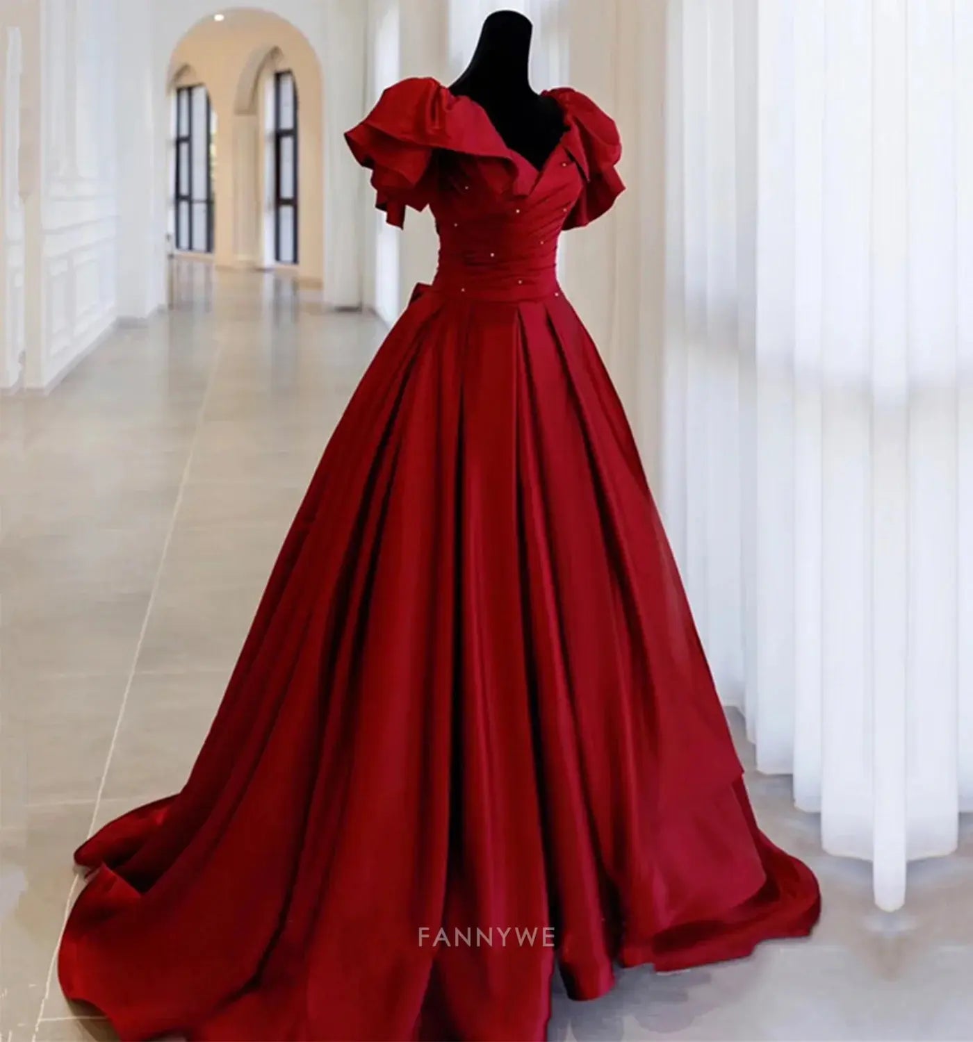 A-Line Vintage Beading Long Satin Burgundy formal dresses Bridesmaid Dresses evening gown Prom Dress