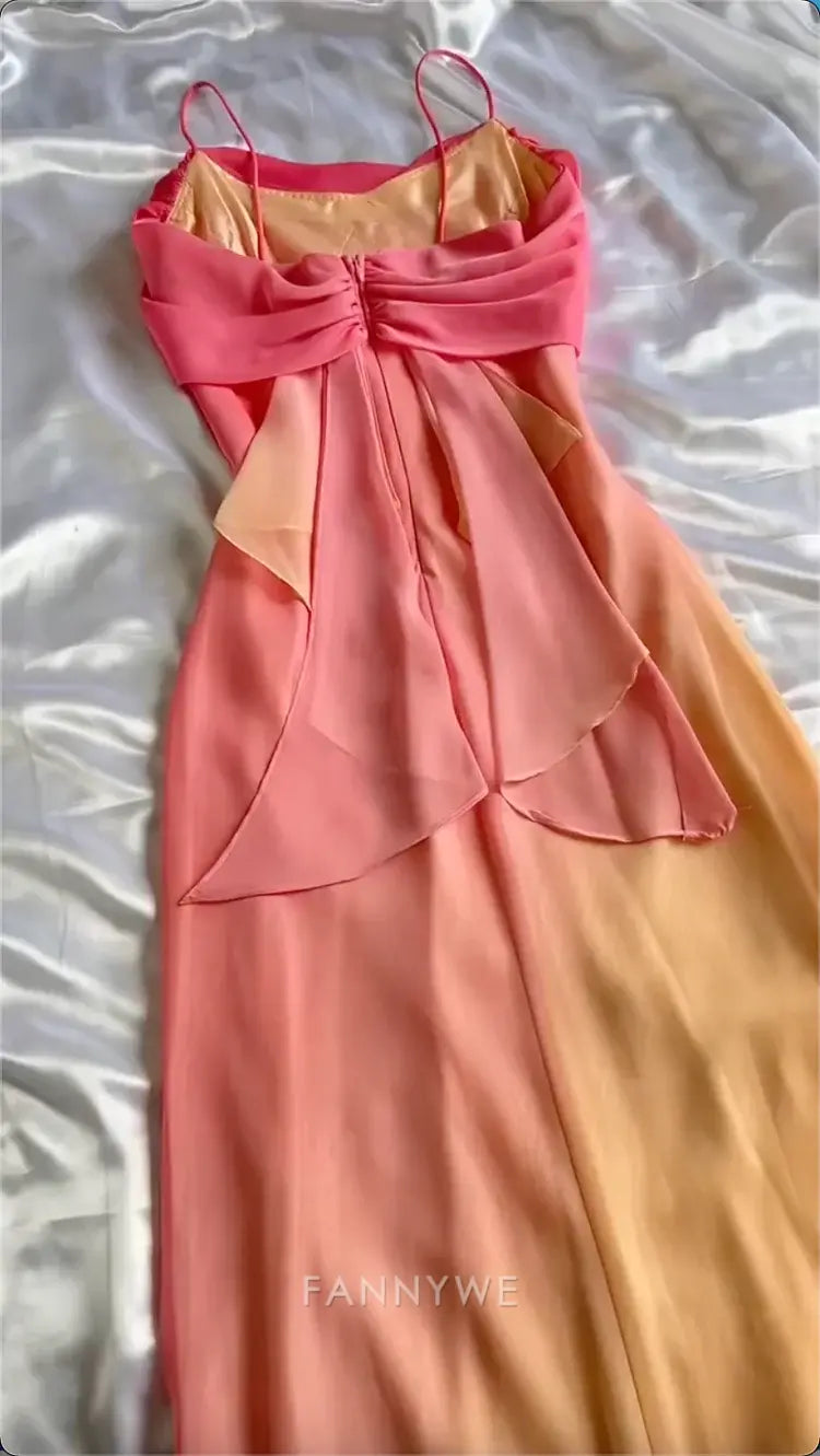 Elegant Spaghetti Straps long chiffon formal dresses Bridesmaid Dresses evening gown Prom Dress