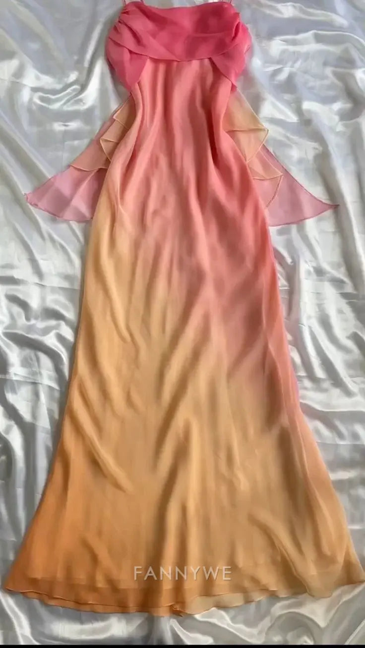 Elegant Spaghetti Straps long chiffon formal dresses Bridesmaid Dresses evening gown Prom Dress