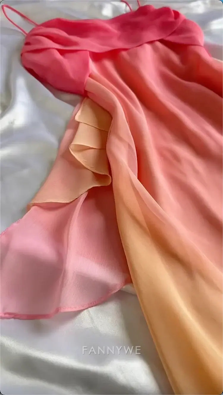 Elegant Spaghetti Straps long chiffon formal dresses Bridesmaid Dresses evening gown Prom Dress