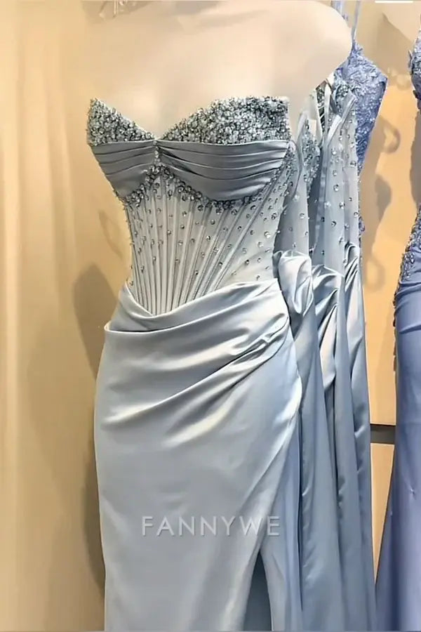 Mermaid Elegant Shiny Beaded Long Slit Sexy formal dresses Bridesmaid Dresses evening gown Prom Dress
