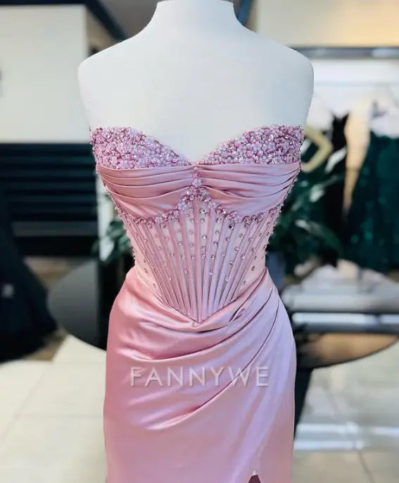 Mermaid Elegant Shiny Beaded Long Slit Sexy formal dresses Bridesmaid Dresses evening gown Prom Dress