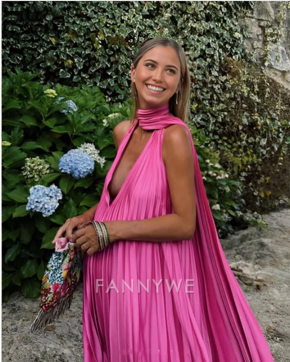 Elegant V-neck Long Satin Pink formal dresses Bridesmaid Dresses evening gown Prom Dress