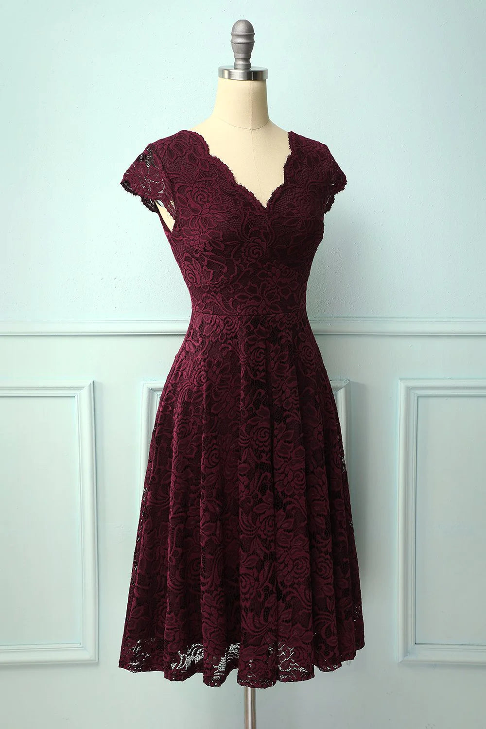 Navy V Neck Midi Lace