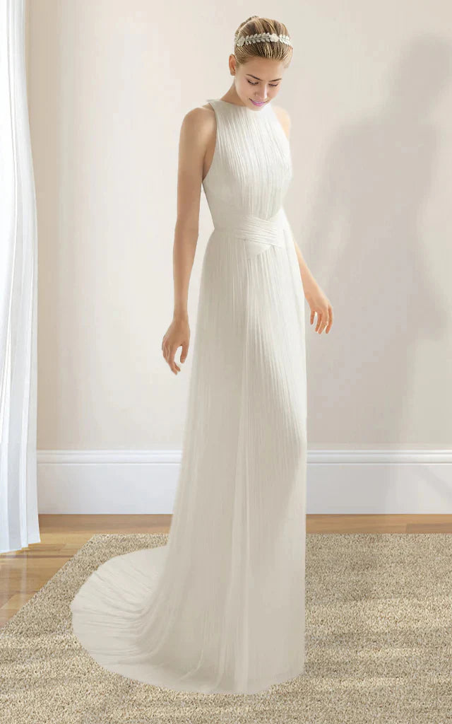 Sheath Halter Chiffon Plaited Dress Wedding Dresses