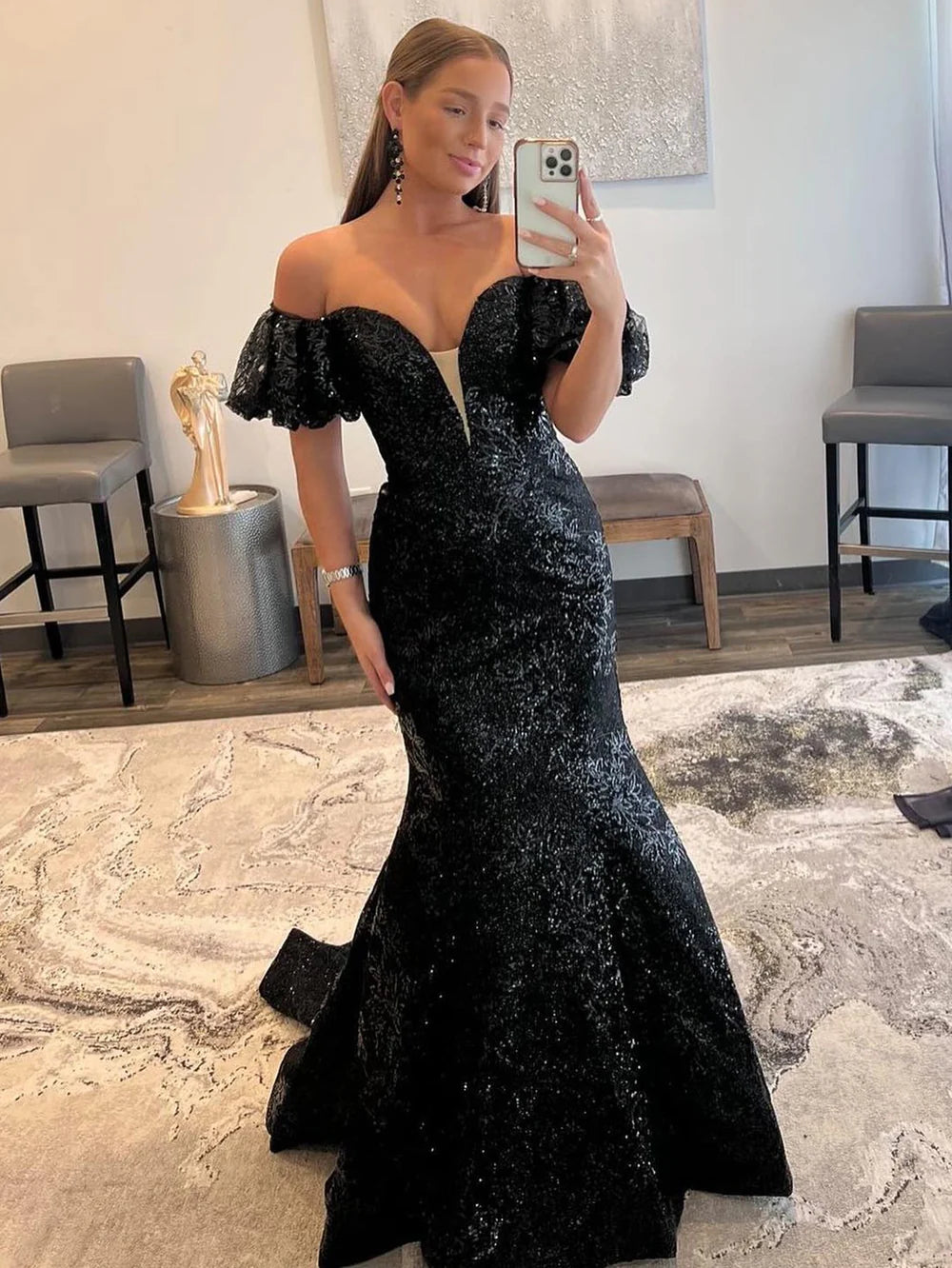 Mermaid Strapless Sequins Long Prom Dress