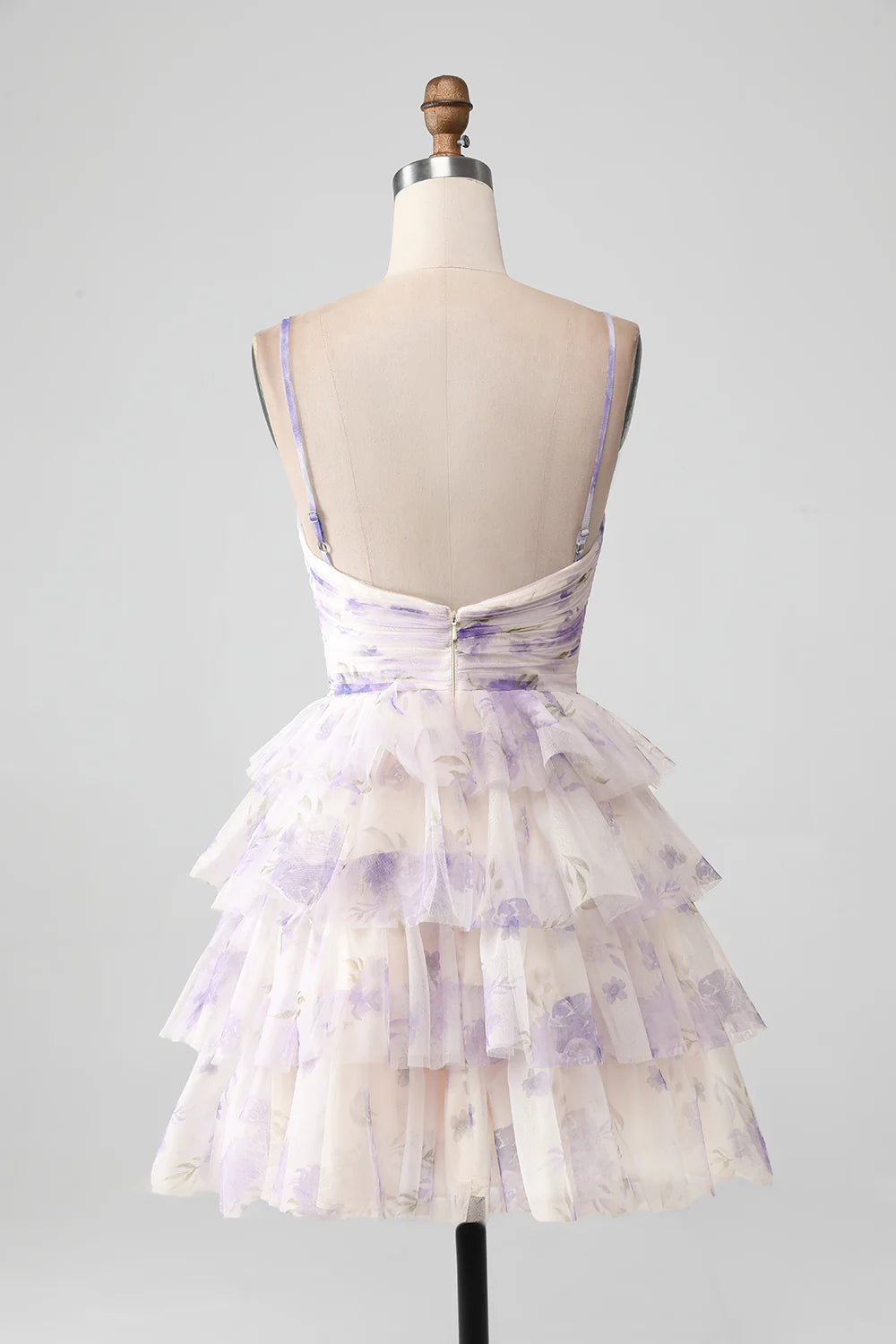 A Line Cute Spaghetti Straps Tulle Tiered Short Homecoming Dress