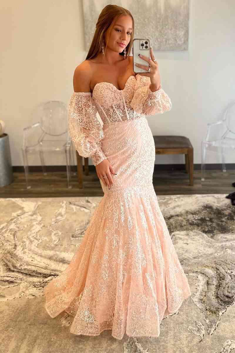 Mermaid Sweetheart Sheer Lace Corset Prom Dress