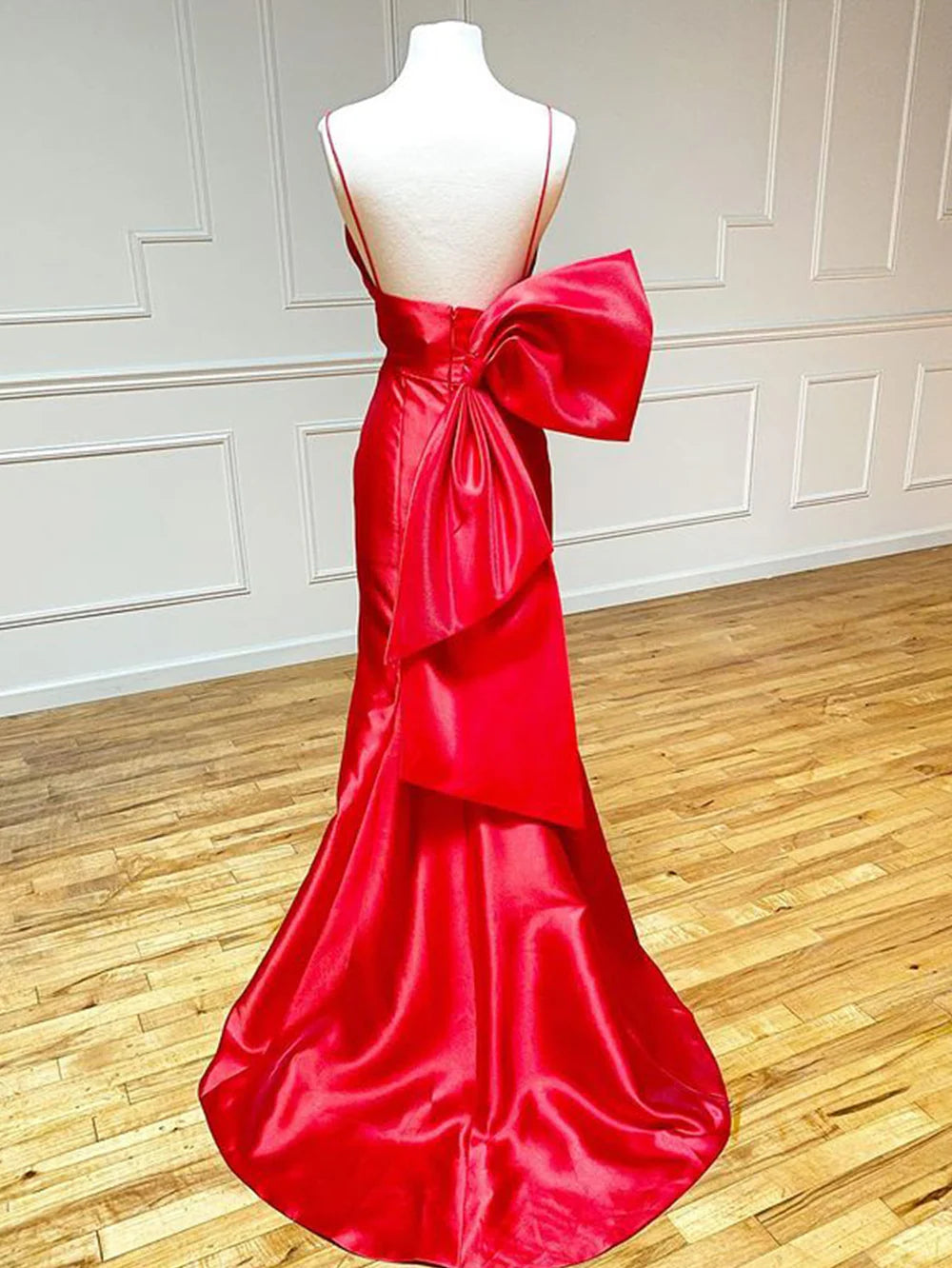 Mermaid V Neck Long Satin Prom Dress With Bow Tie