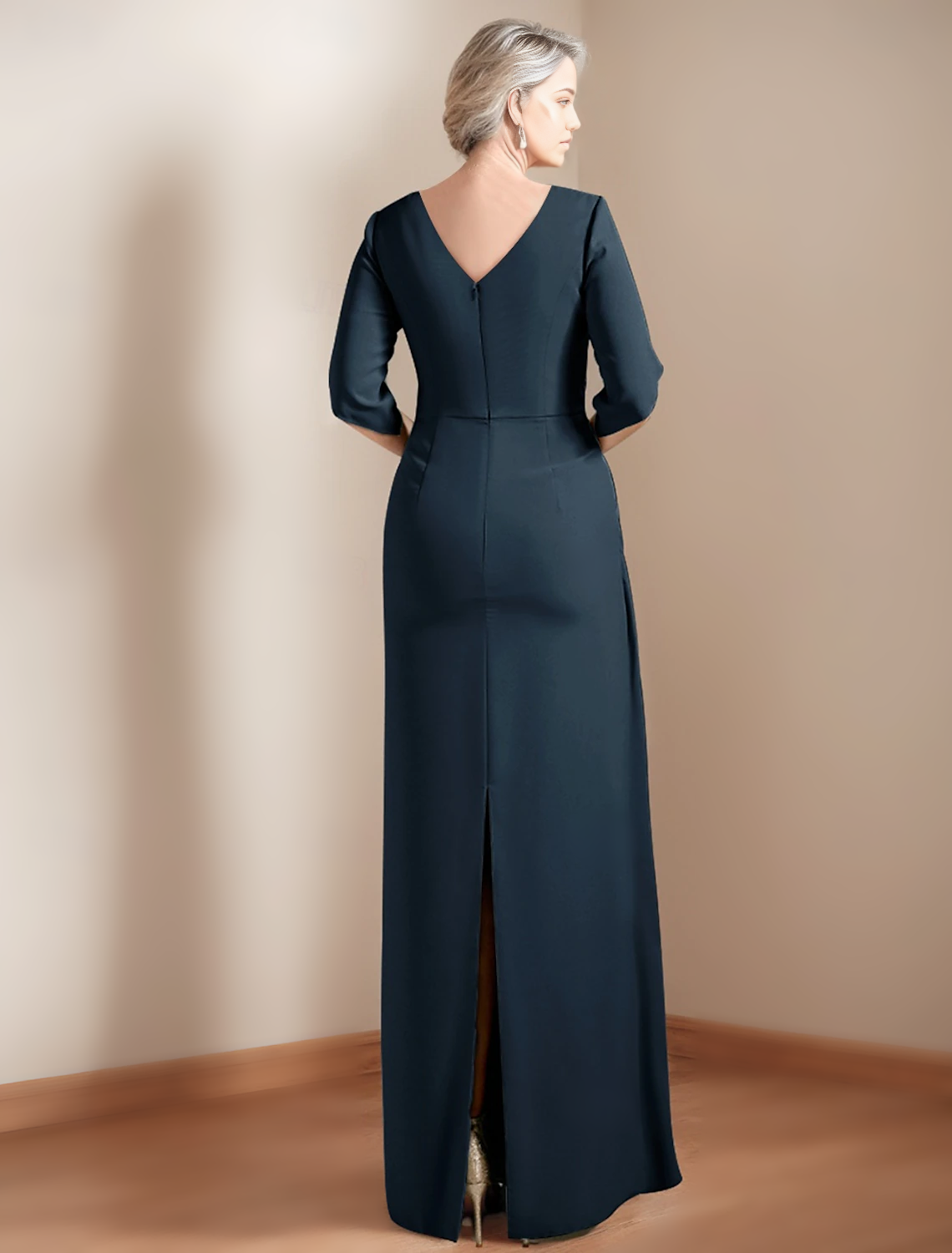 Sheath / Column Dress Mother of the Bride Dress Elegant Jewel Neck Ankle Length Satin Half Sleeve with Ruched Solid Color free custom size