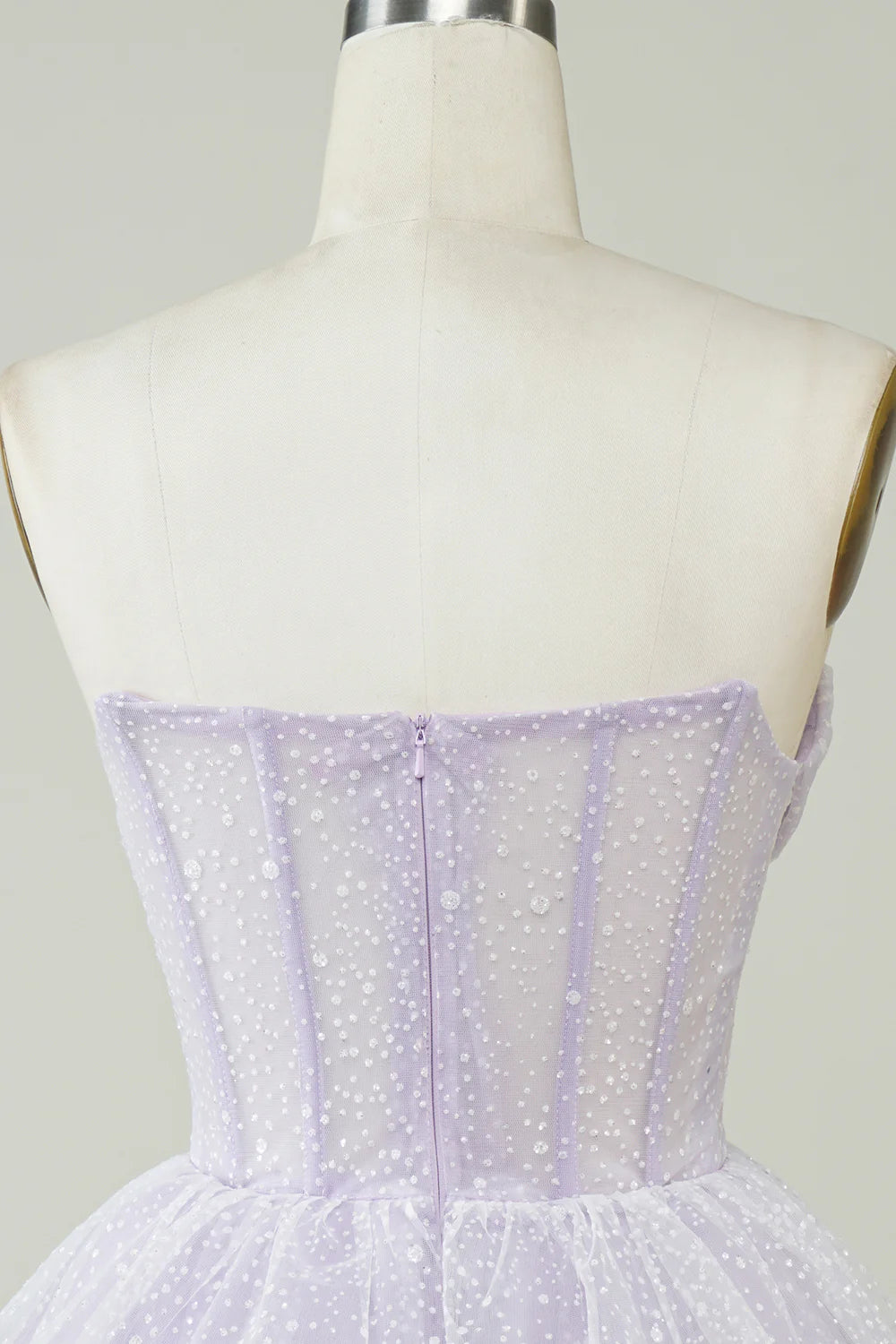 Sparkly Strapless Corset Polka Dots Tiered Cute Homecoing Dress