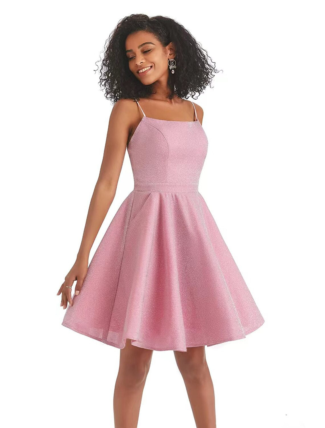 A-Line Homecoming Dresses Backless Dress Graduation Short / Mini Sleeveless Spaghetti Strap Lurex Fabric with Sequin Strappy