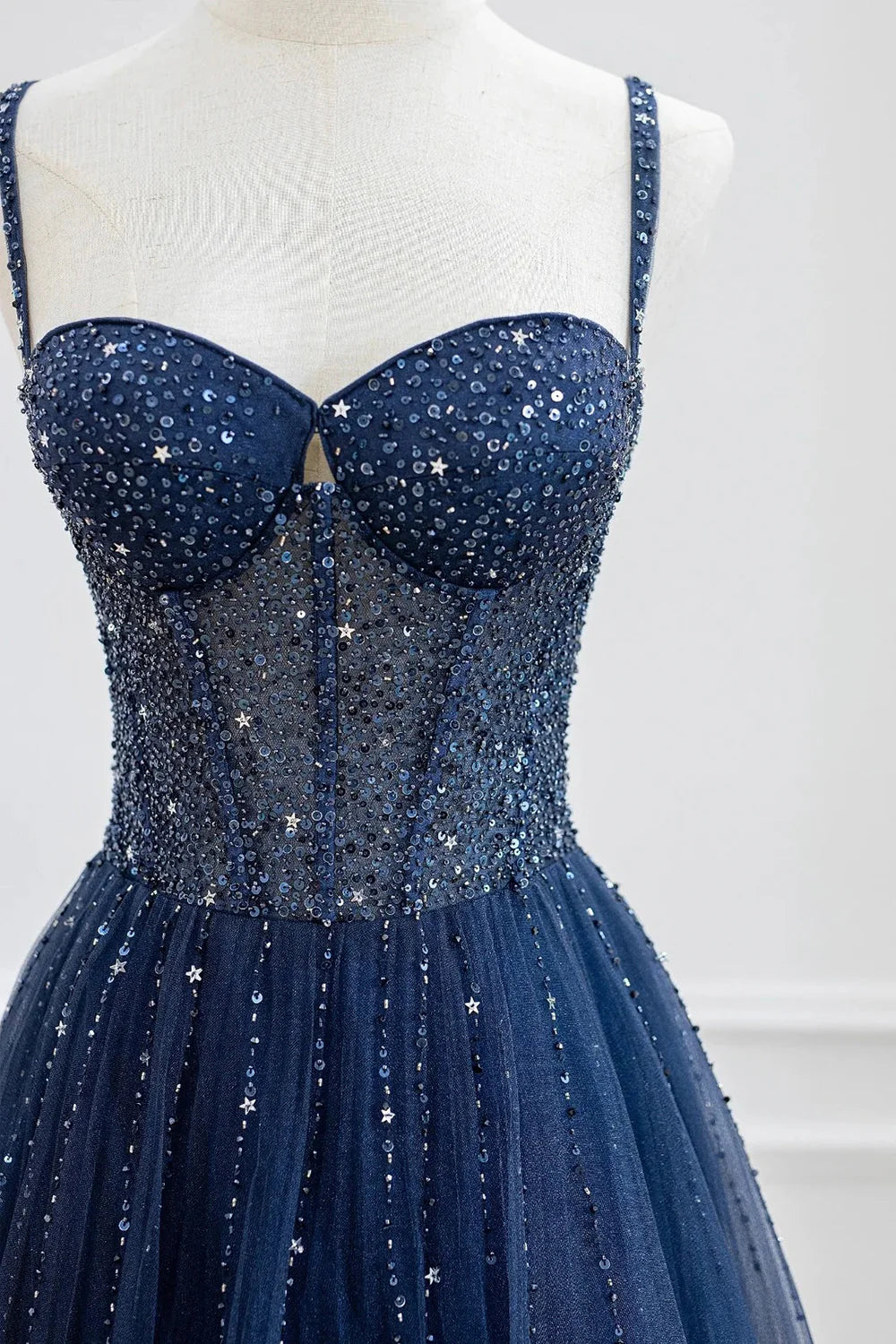 A-line Tulle Beaded Long Prom Dress Formal Dress