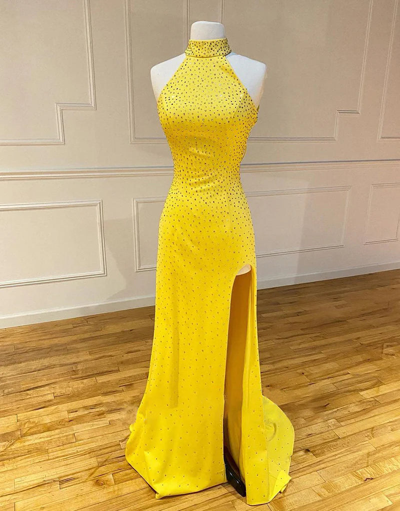 Mermaid High Neck Prom Dress with Split