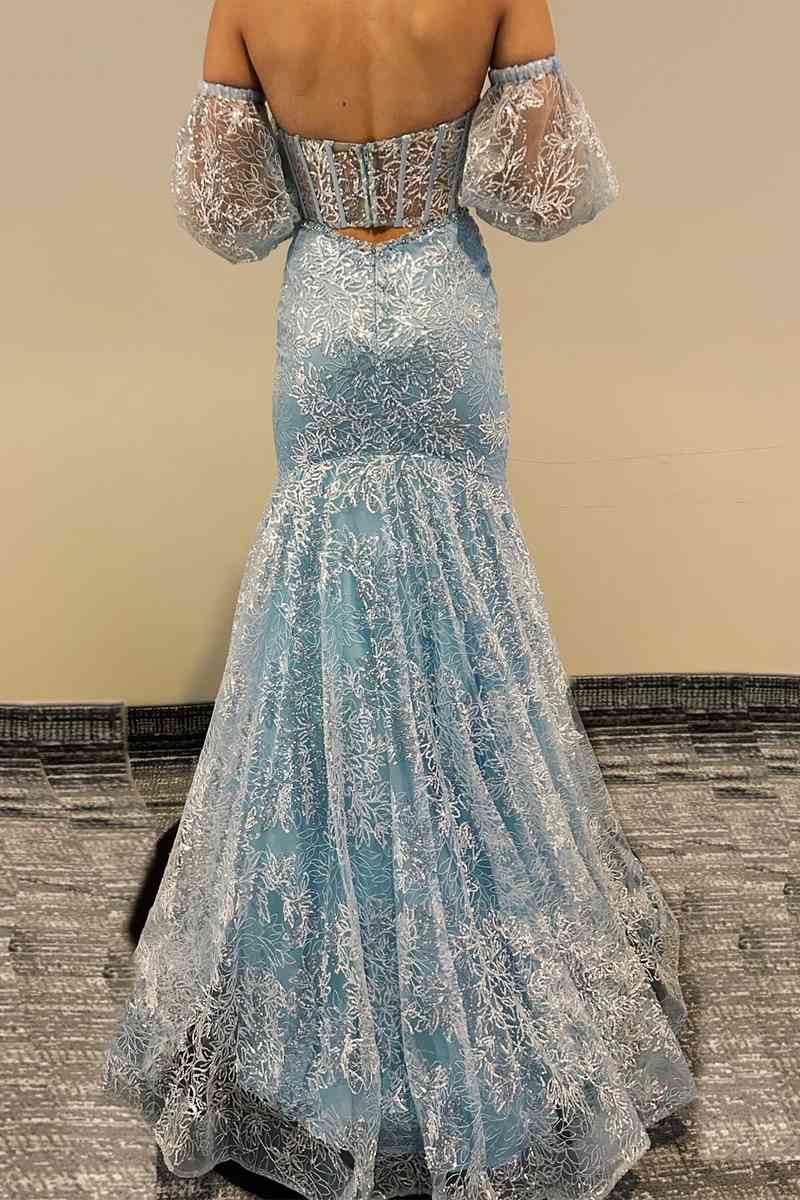 Mermaid Sweetheart Sheer Lace Corset Prom Dress