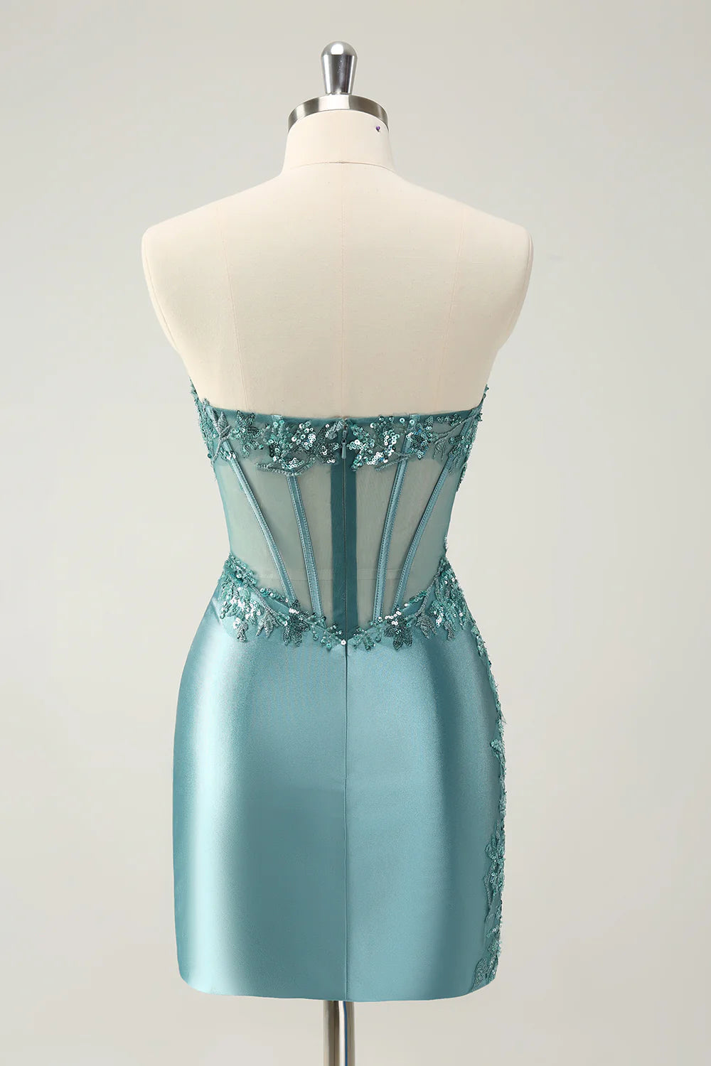 Glitter Tight Strapless Corset Short Homecoming Dress with Appliques