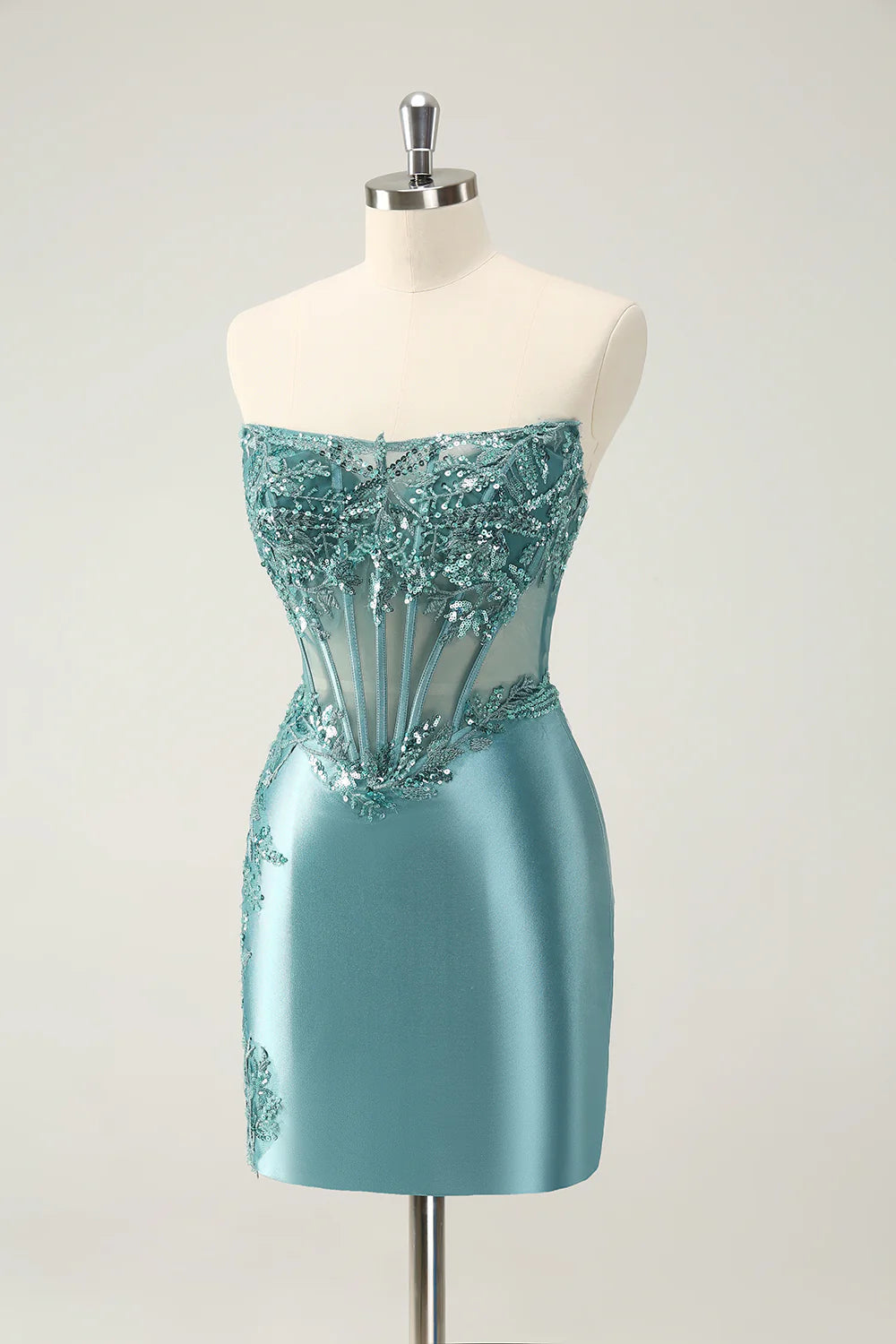 Glitter Tight Strapless Corset Short Homecoming Dress with Appliques