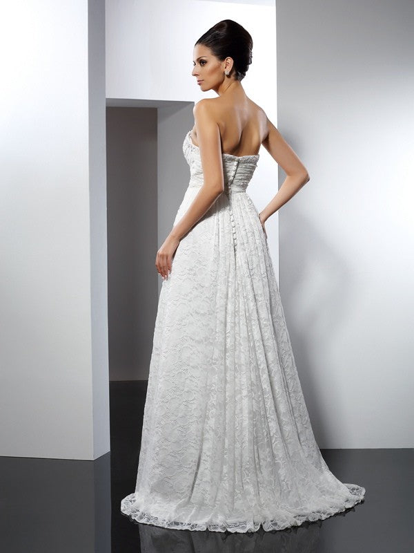 A-Line/Princess Sweetheart Sleeveless Long Satin Wedding Dresses