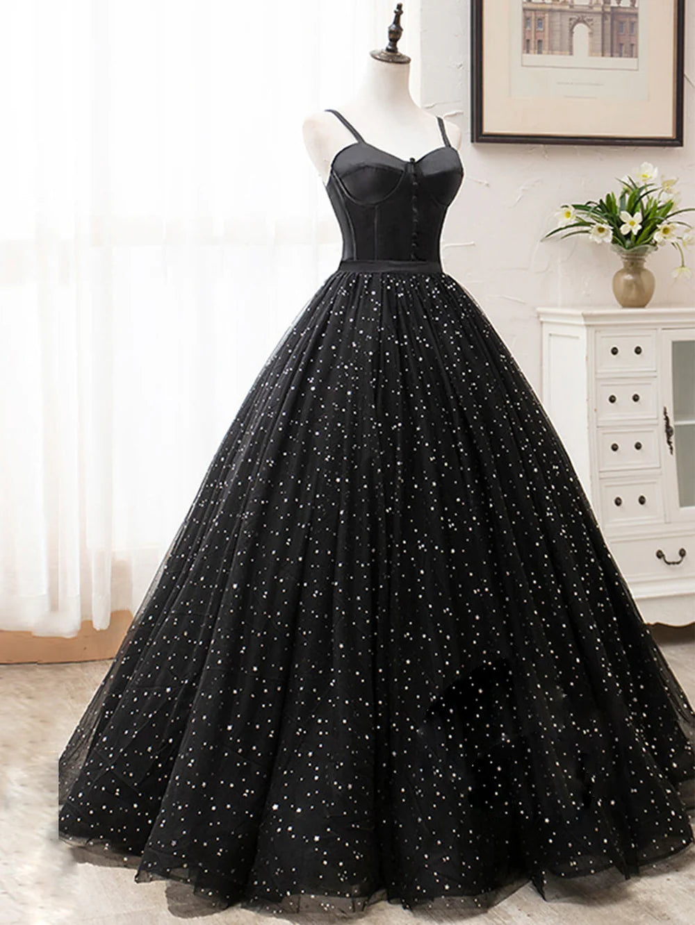 A-line V Neck Glitter Long Prom Dress