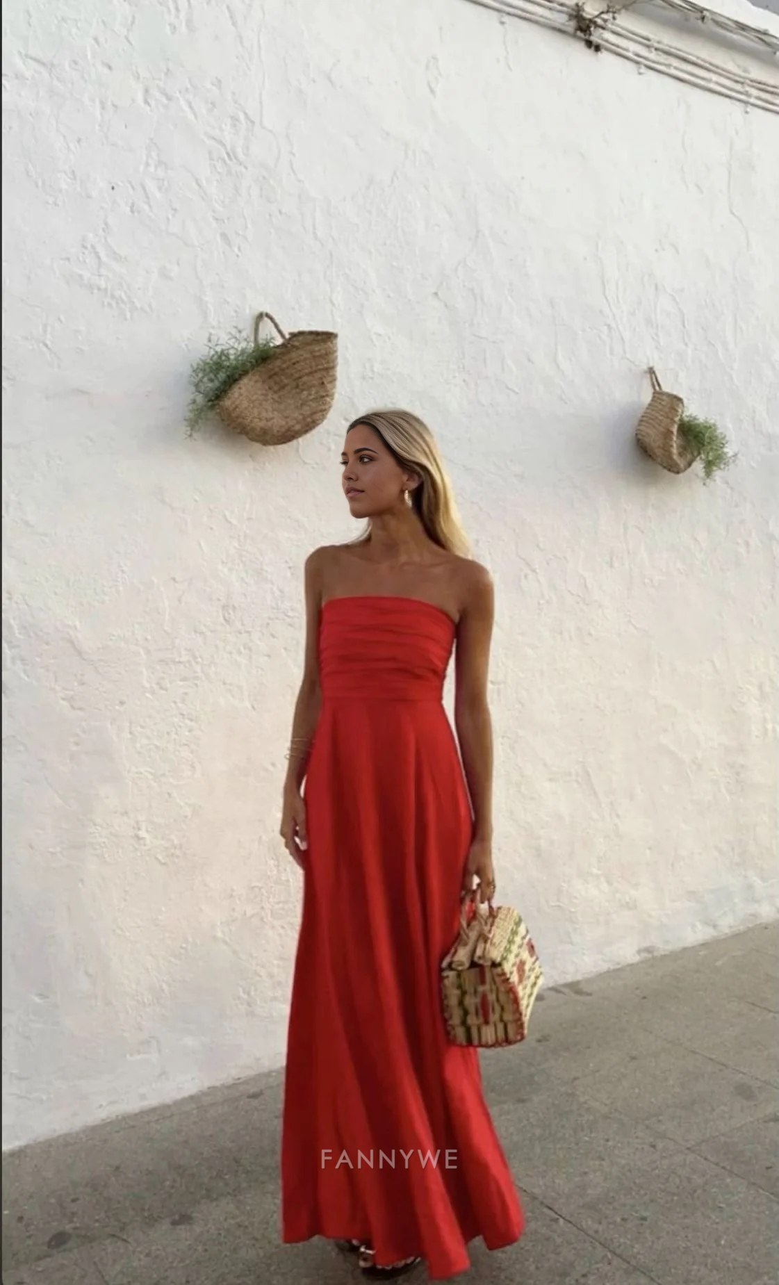 Simple Straplesss A-Line Red Party Dress Wedding Guest Dress, DP4206 main image 0