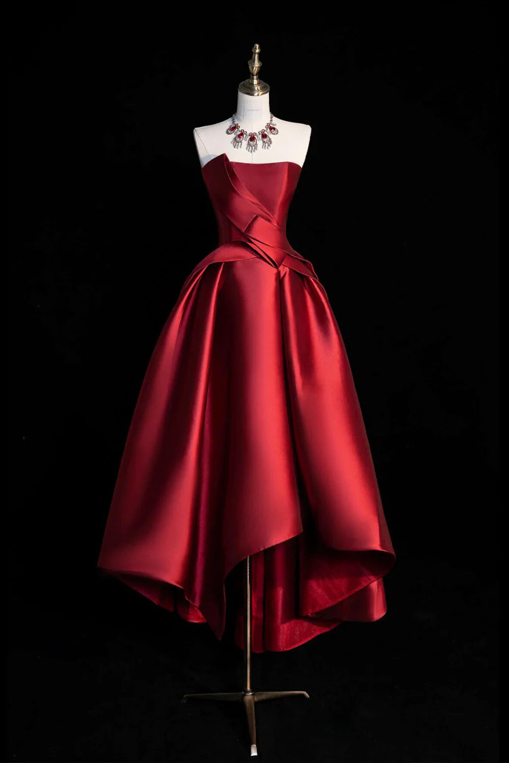A-Line Strapless High Low Satin Short Evening Dresses