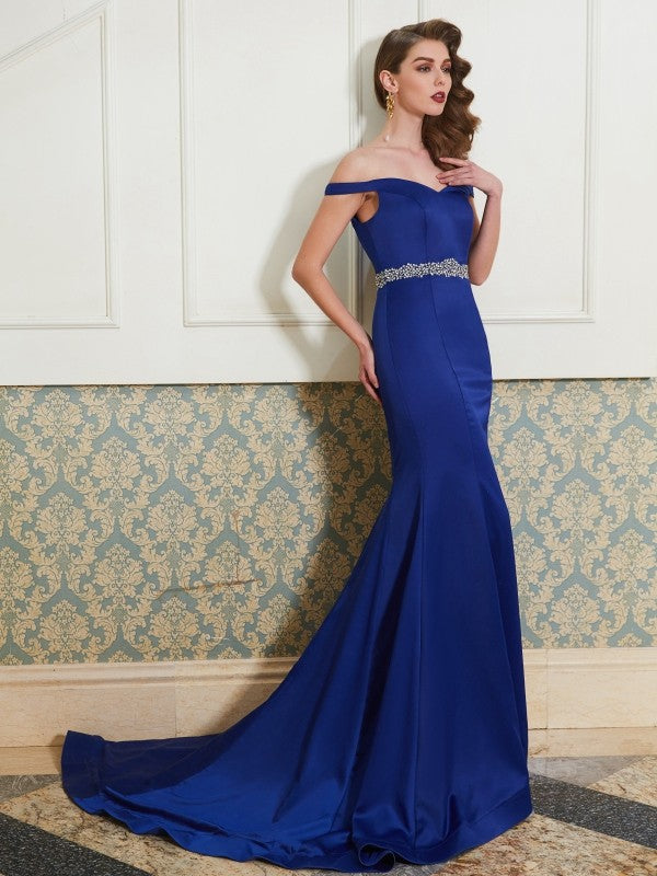 Trumpet/Mermaid Criss Cross Sleeveless Sweep/Brush Train Satin Bridesmaid Dress with Split side main image 0