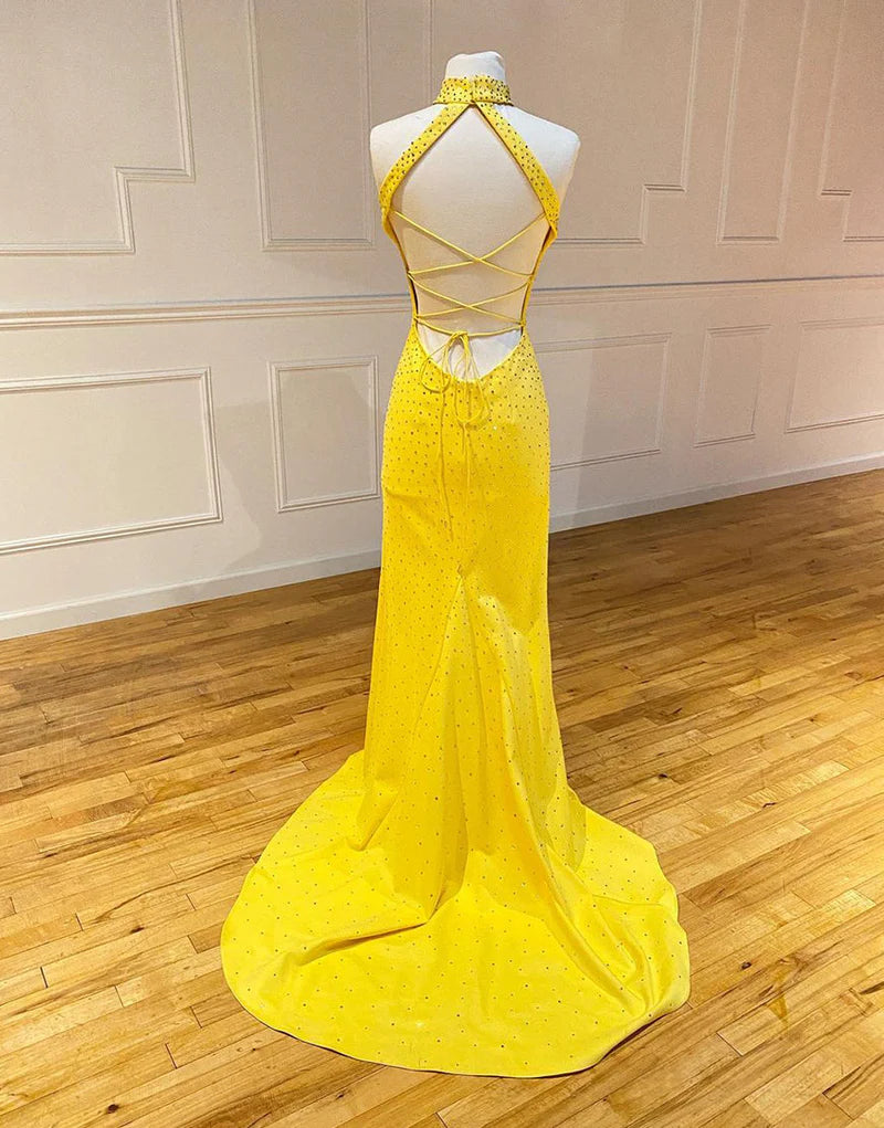 Mermaid High Neck Prom Dress with Split