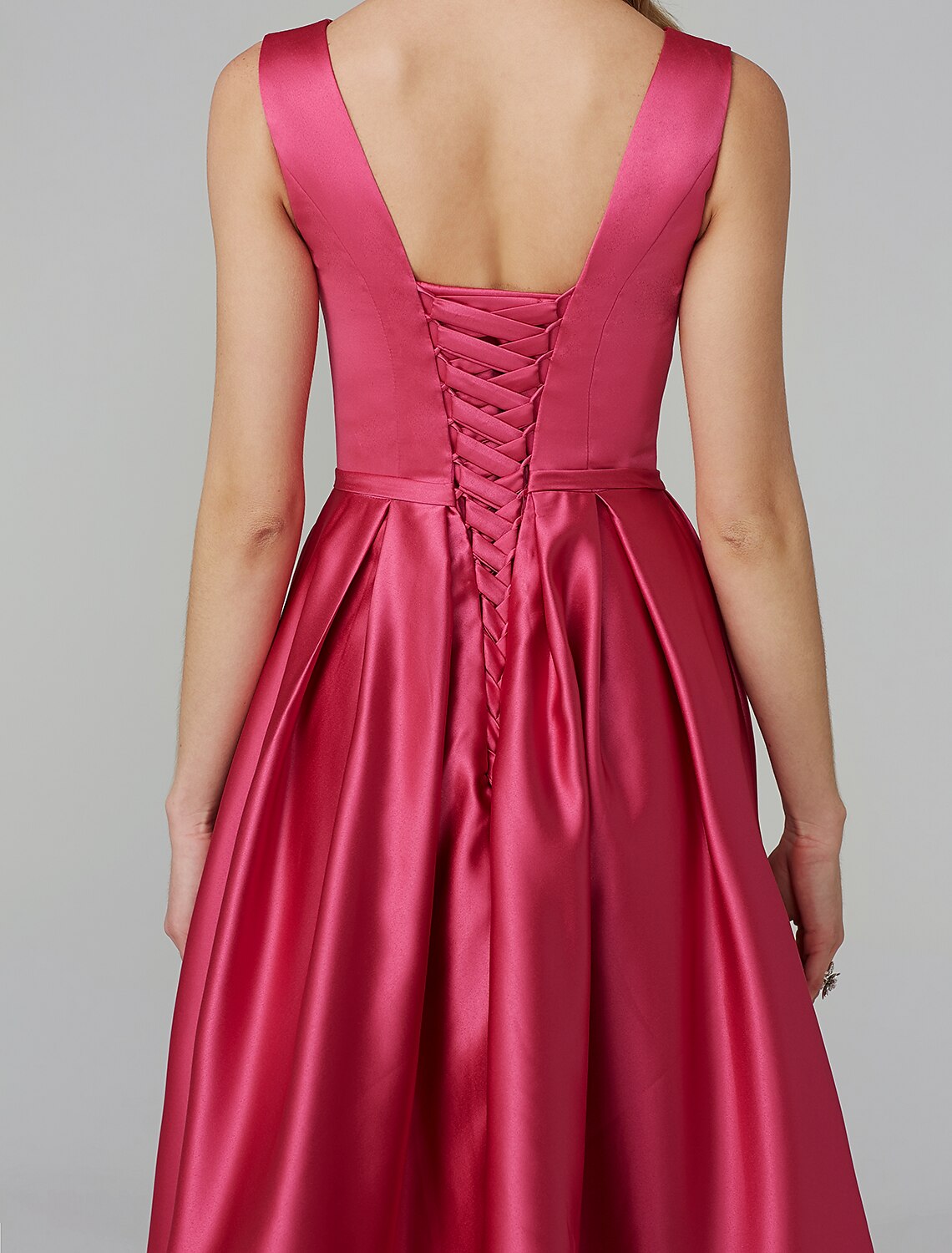 A-Line Party Dress Wedding Guest Knee Length Sleeveless V Wire Satin with Sash / Ribbon