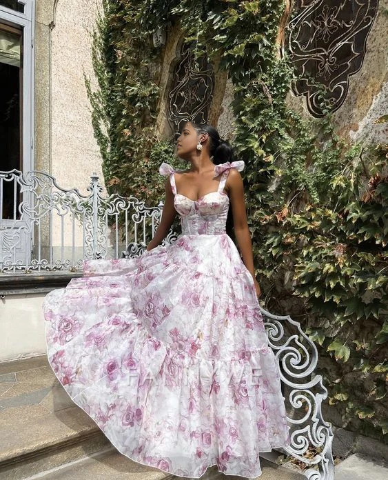 A Line Sweetheart Floral Chiffon Elegant Floor Length Long formal dresses Bridesmaid Dresses evening gown Prom Dress