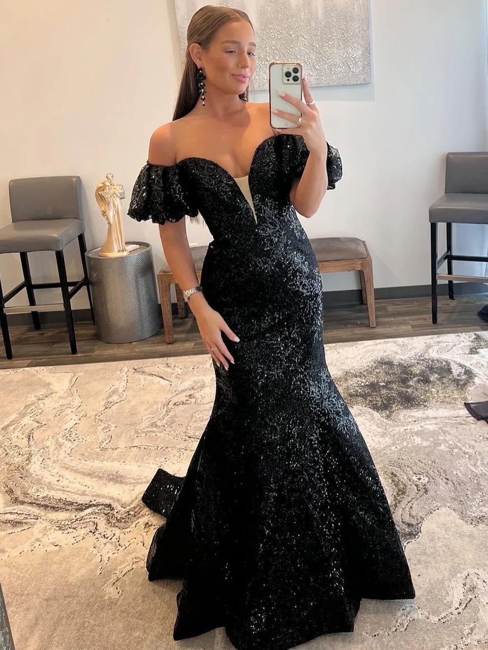 Mermaid Strapless Sequins Long Prom Dress