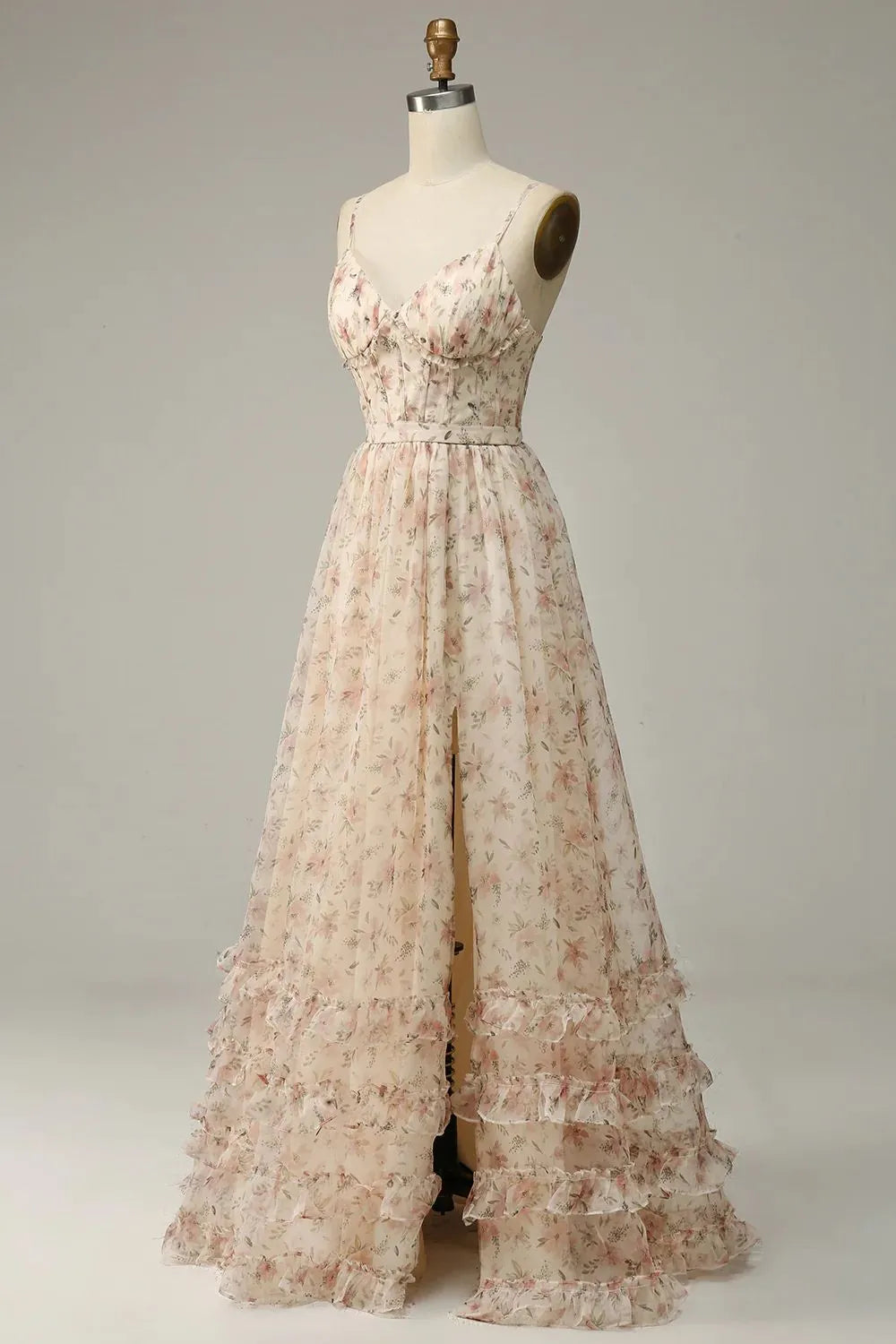 A-Line Spaghetti Straps Floor Length Prom Dress With Split
