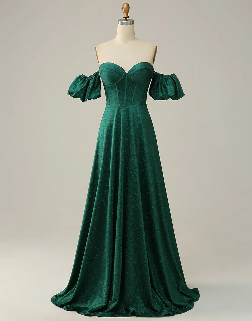 A-Line Off The Shoulder Long Glitter Prom Dress
