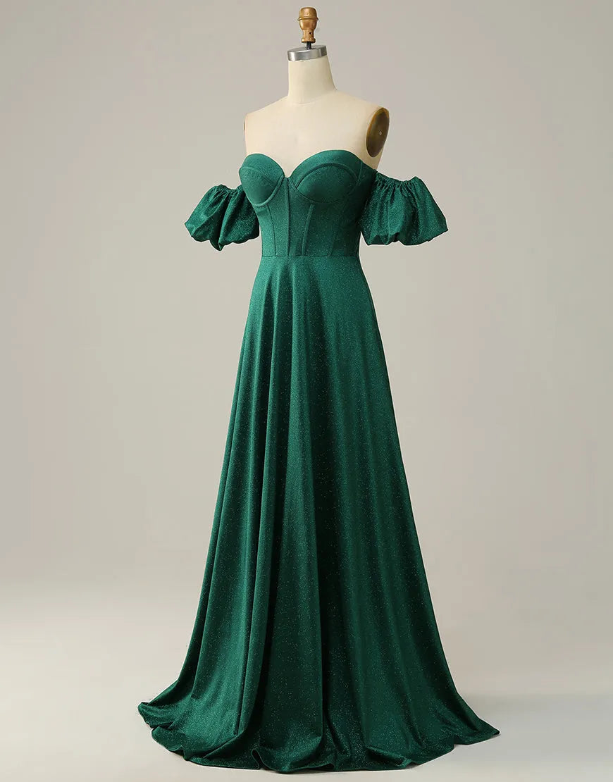A-Line Off The Shoulder Long Glitter Prom Dress