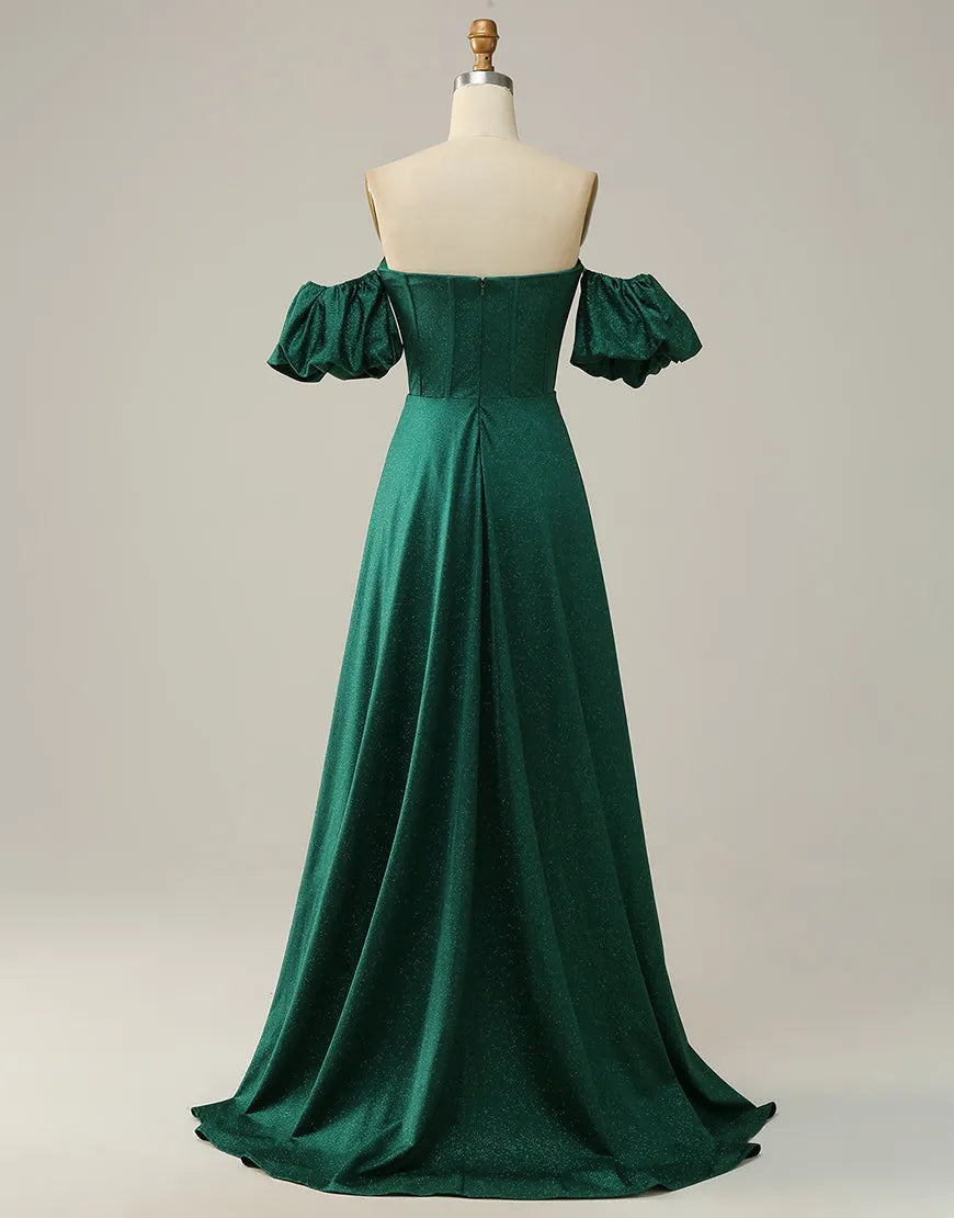 A-Line Off The Shoulder Long Glitter Prom Dress