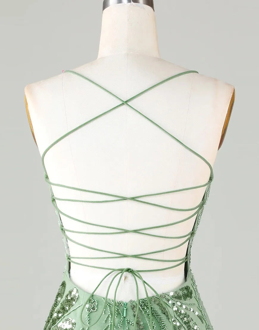 Cute Spaghetti straps Lace Up Sequined Homecoming Dresses Party Dress