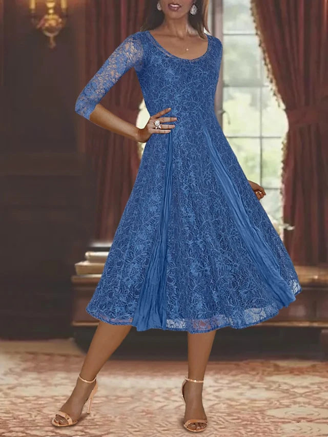A-Line Scoop Tea-Length Mother Of The Bride Dresses