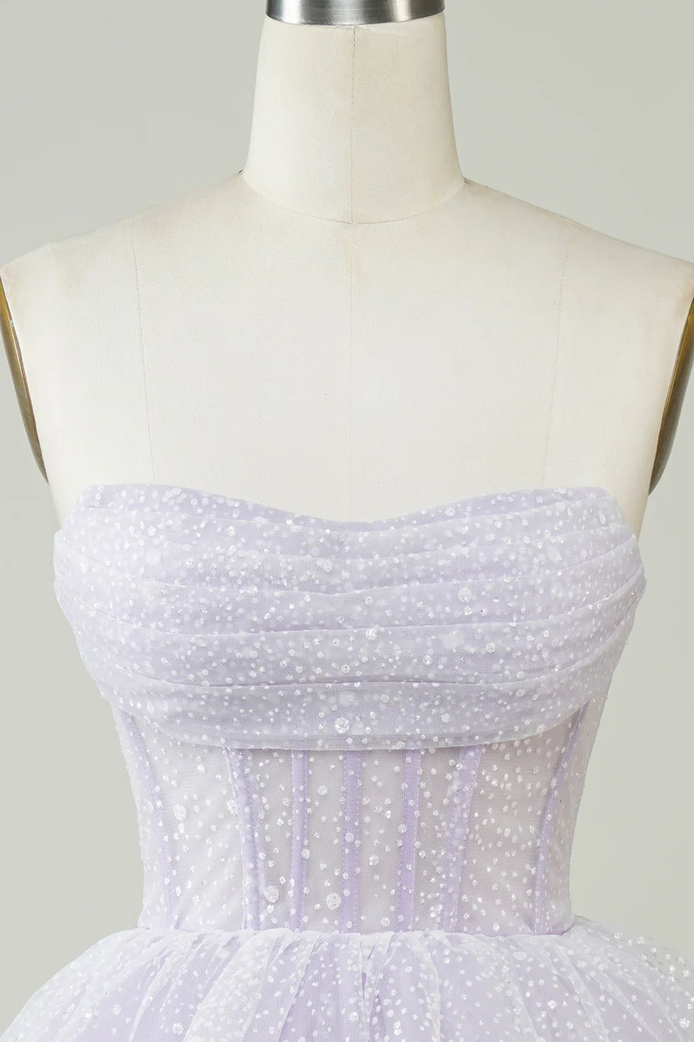 Sparkly Strapless Corset Polka Dots Tiered Cute Homecoing Dress
