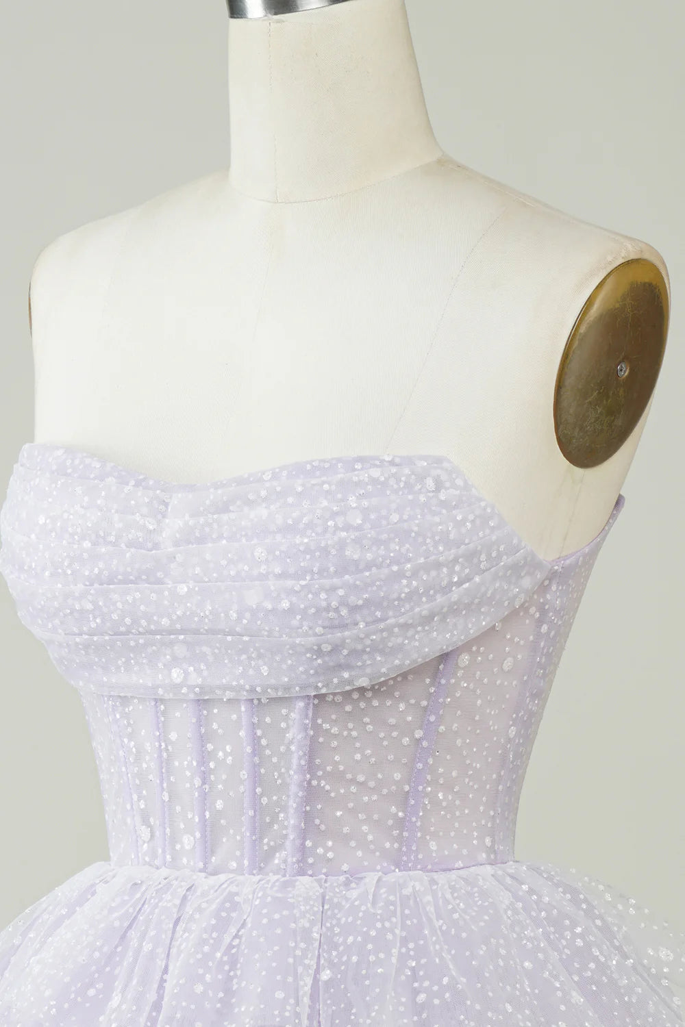 Sparkly Strapless Corset Polka Dots Tiered Cute Homecoing Dress