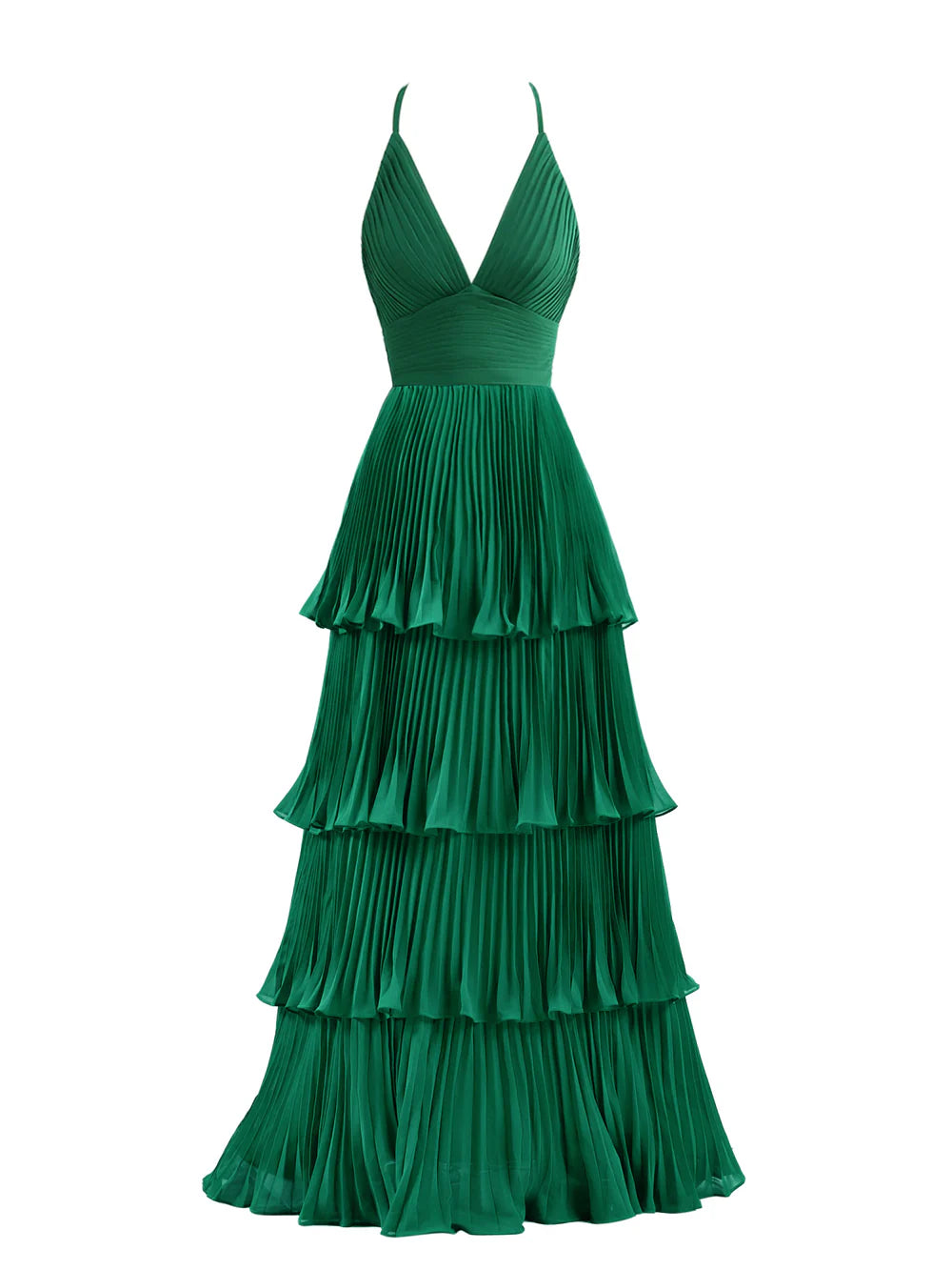 A-Line Tiered Floor Length Chiffon Bridesmaid Dress Prom Dresses
