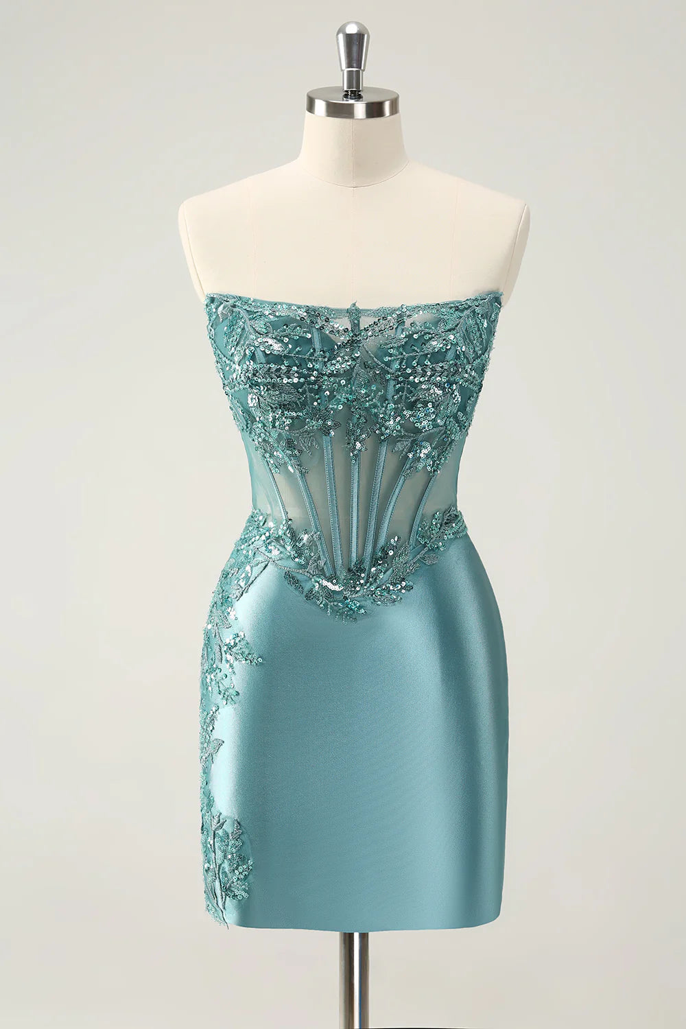 Glitter Tight Strapless Corset Short Homecoming Dress with Appliques