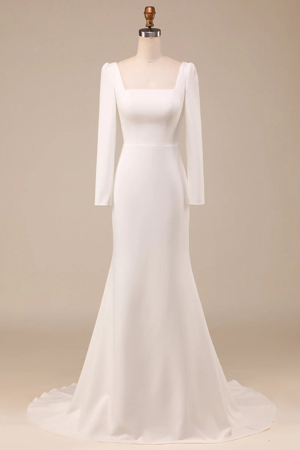 Simple Ivory Mermaid Square Neck Strapless Pleated Satin Classy Prom Dress Bridesmaid Dress main image 0