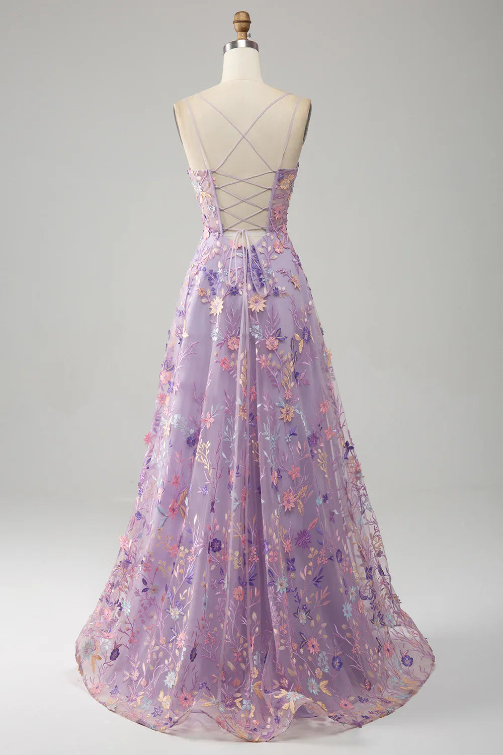 A Line Spaghetti Straps Front Slit Tulle Mauve formal dresses Bridesmaid Dresses evening gown Prom Dress With Embroidery