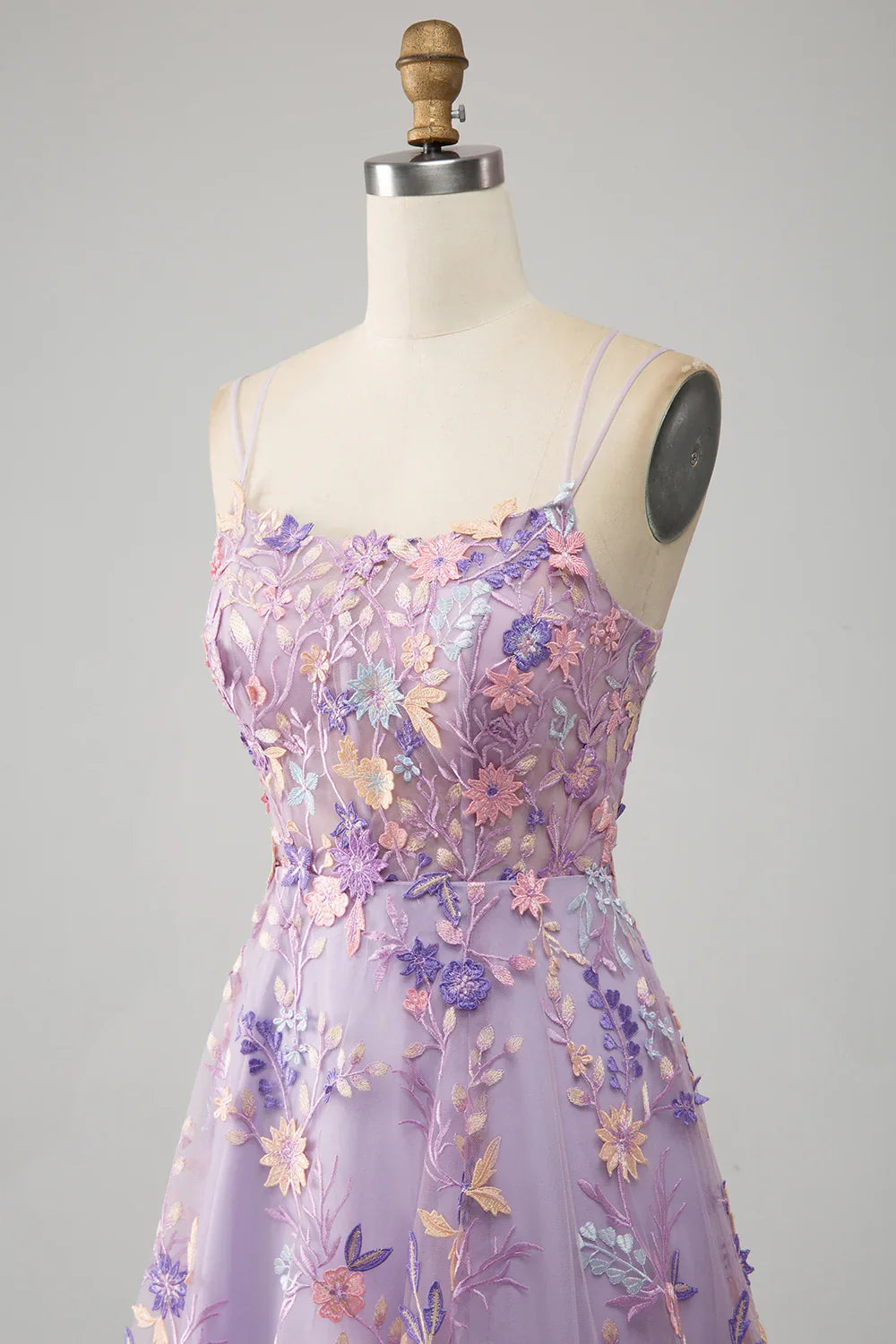 A Line Spaghetti Straps Front Slit Tulle Mauve formal dresses Bridesmaid Dresses evening gown Prom Dress With Embroidery