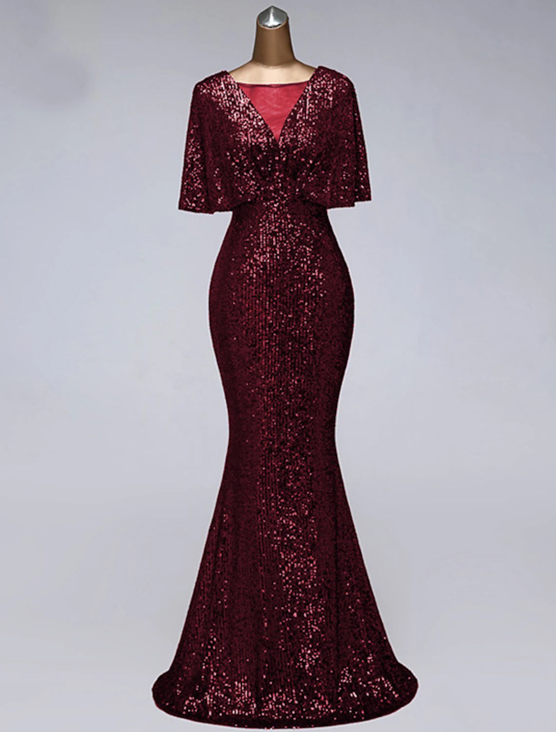 Mermaid / Trumpet Prom Dresses Sparkle Dress Wedding Guest Prom Floor Length Half Sleeve Illusion Neck Sequined with Sequin Ruffles